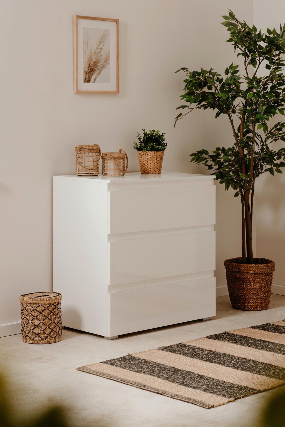 Kommode Capetown Melamin Weiß, B: 80 Cm - Silberfarben, Trend, Holzwerkstoff (80/80,5/45cm)