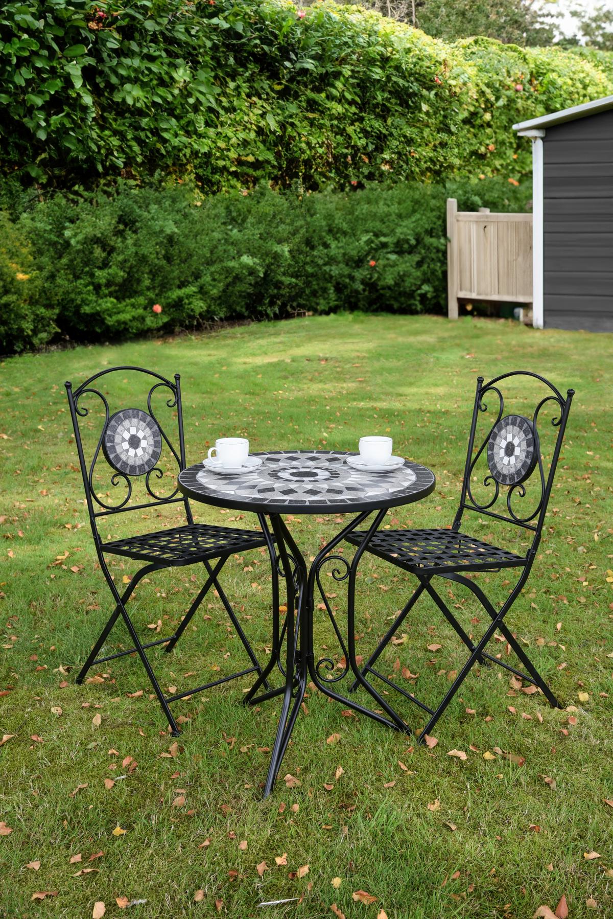 Balkonmöbel Set Jalua Metall/stein - Schwarz/Weiß, MODERN, Stein/Metall - Gardenson