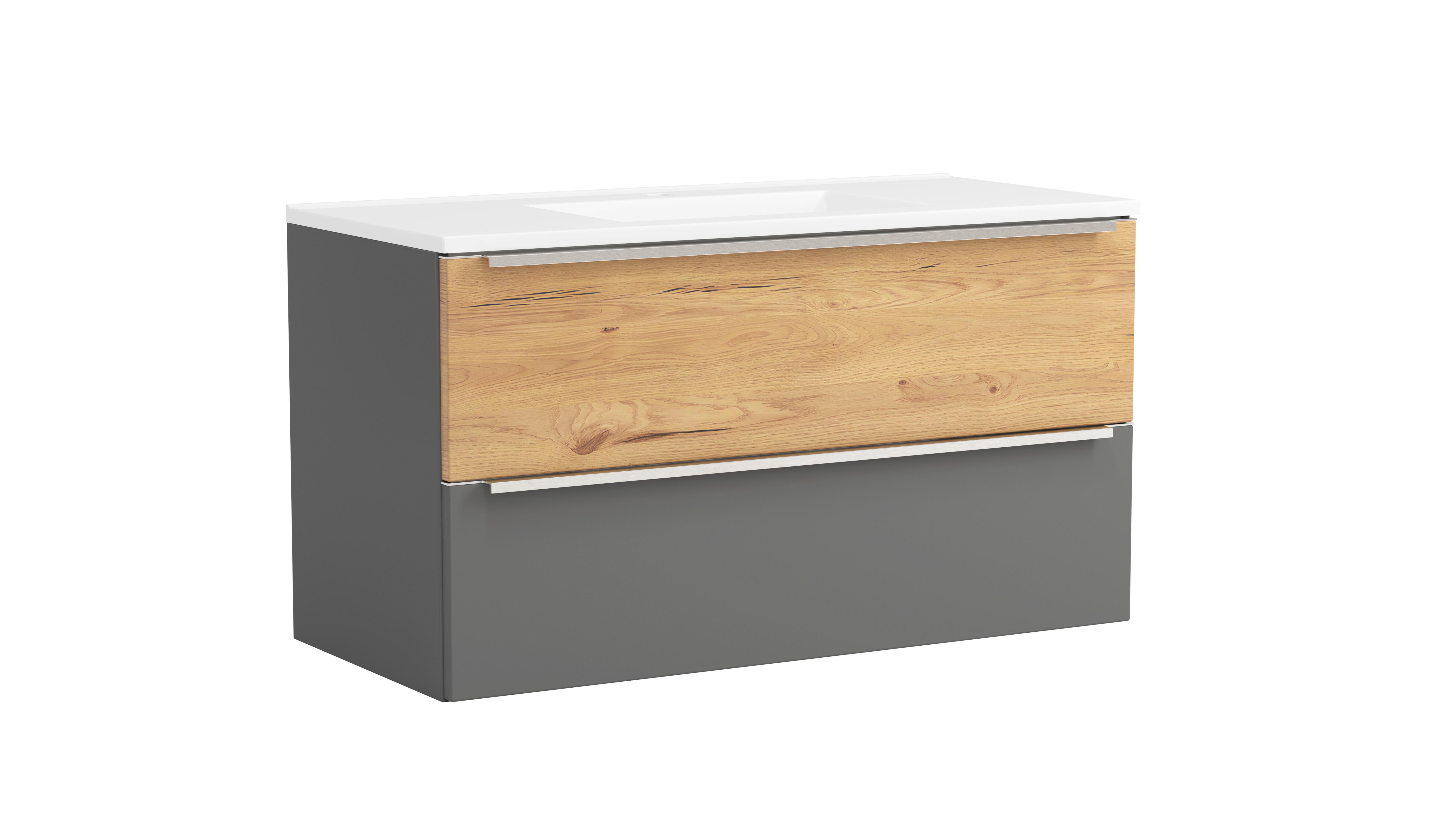 WASCHTISCHKOMBI Verona Grau/Wildeiche B: 100cm - Wildeiche/Weiß, Trend, Holzwerkstoff/Stein (100/54/47cm) - Held