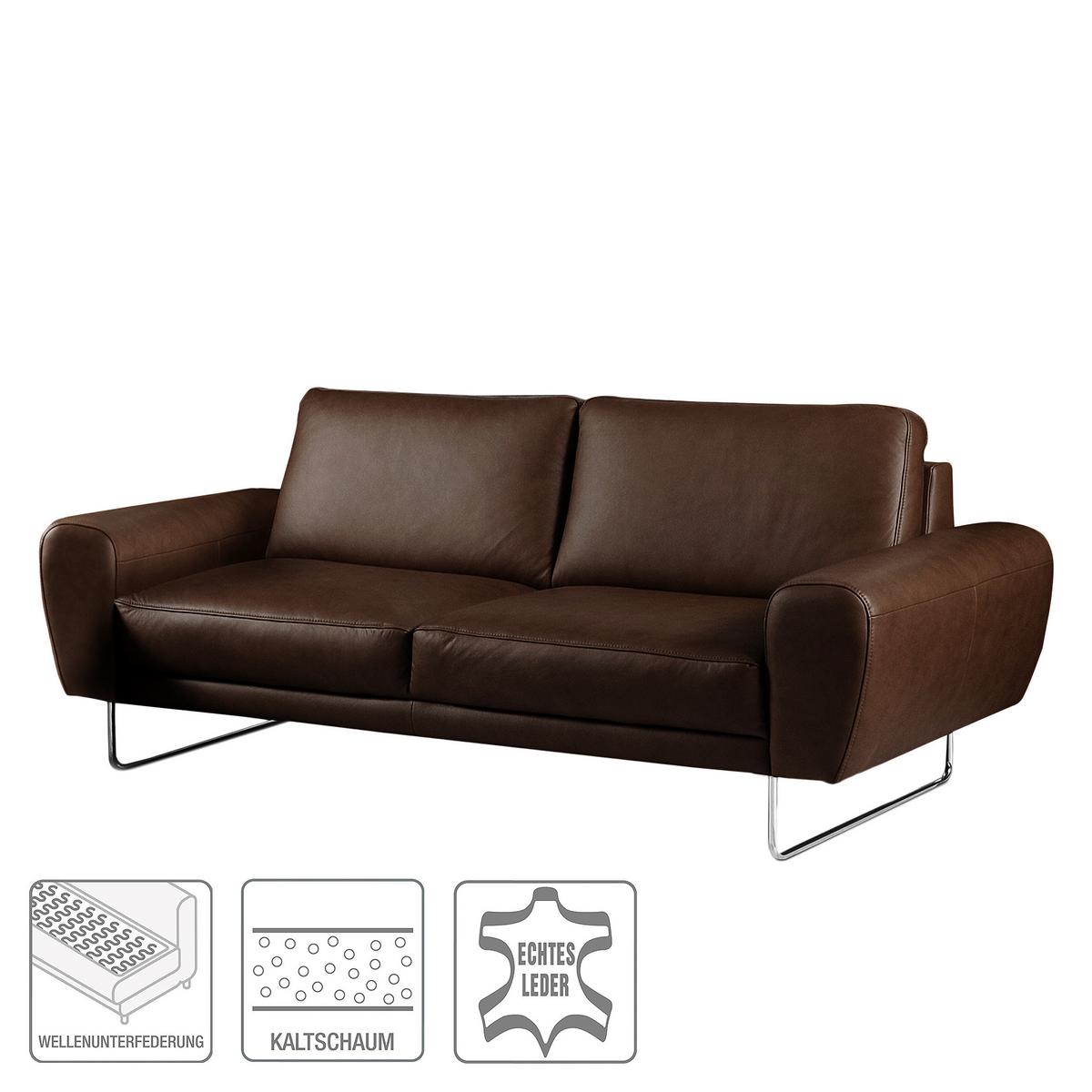 2-Sitzer-Sofa Spring Dunkelbraun Chrom B: 177 cm - Chromfarben/Dunkelbraun, Design, Leder (177/85/92cm) - Livetastic