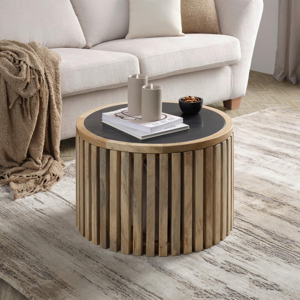 Konferenční stolek SWAY 60 - černá/přírodní barvy, Moderní, kov/dřevo (60/40cm) - Premium Living