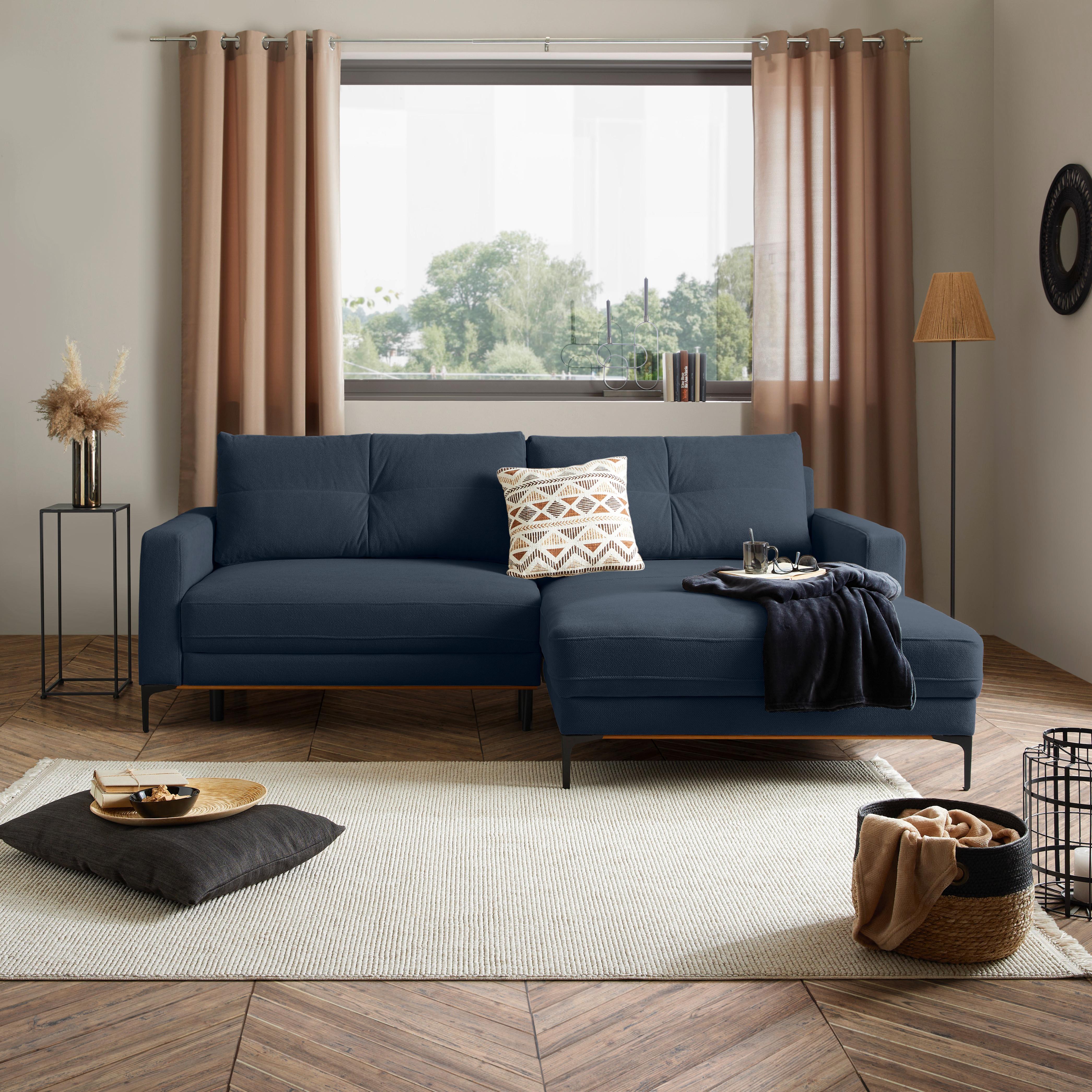 Ecksofa Bergamo - Royalblau/Schwarz, MODERN, Textil (238/162cm) - Ondega