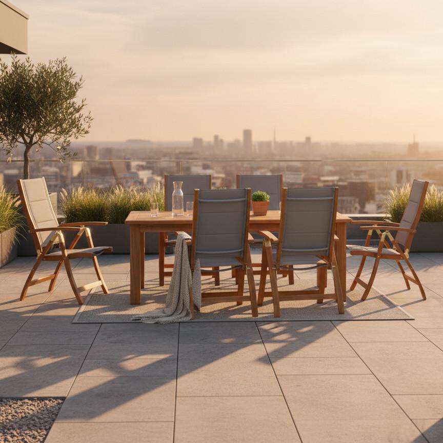 Gartengarnitur Acapulco 7-tlg. Akazie/textil - Grau/Akaziefarben, Basics, Holz/Textil (180-260/100/75cm) - Gardenson