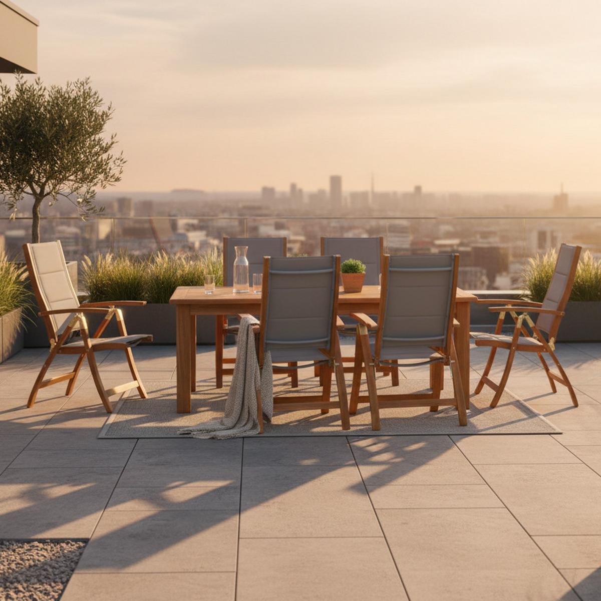 Gartengarnitur Acapulco 7-tlg. Akazie/textil - Grau/Akaziefarben, Basics, Holz/Textil (180-260/100/75cm) - Gardenson