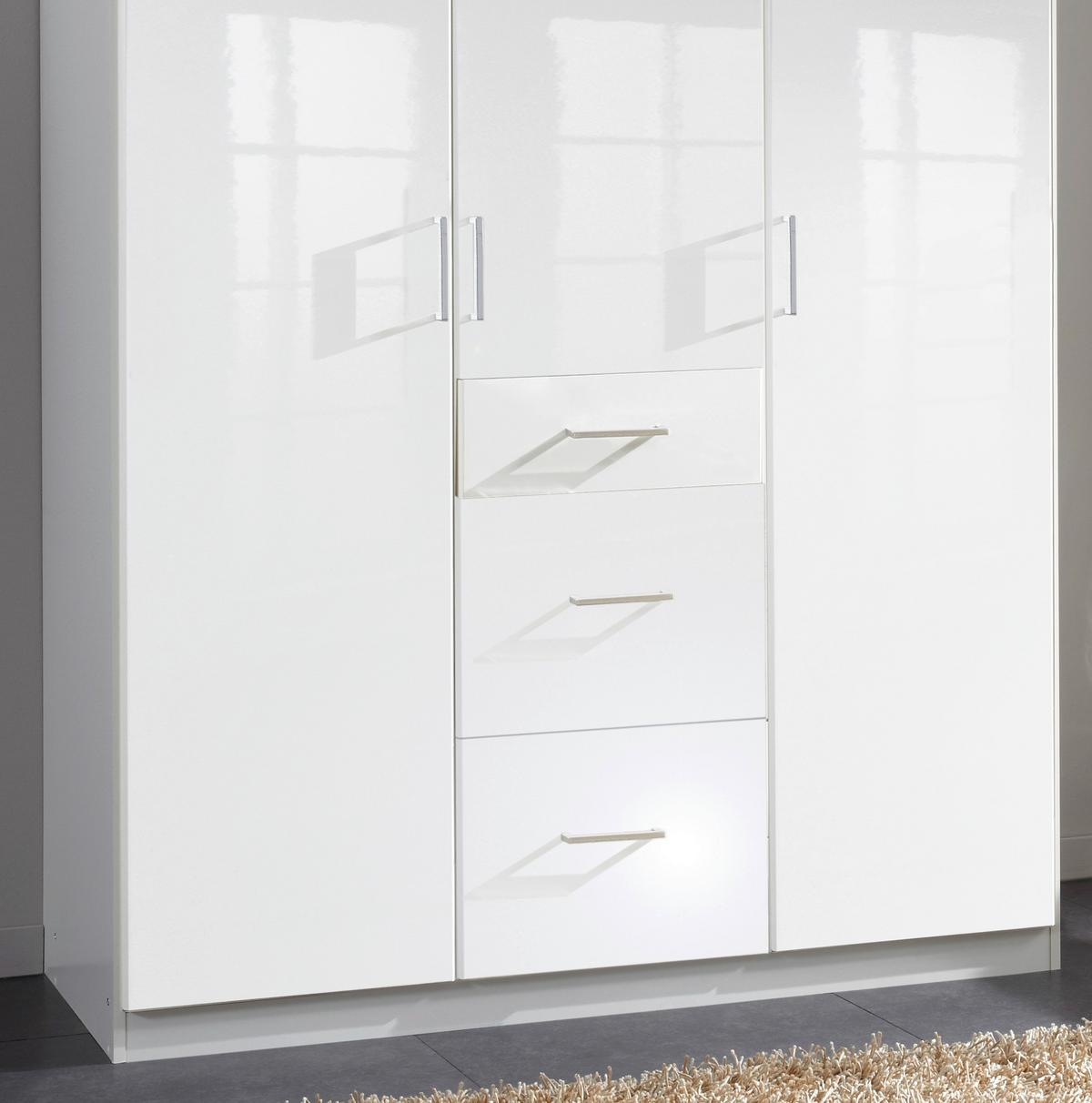 Šatníková skriňa CLACK biela vysoký lesk - biela/biela s vysokým leskom, Basics, kompozitné drevo (135/199/58cm) - MID.YOU