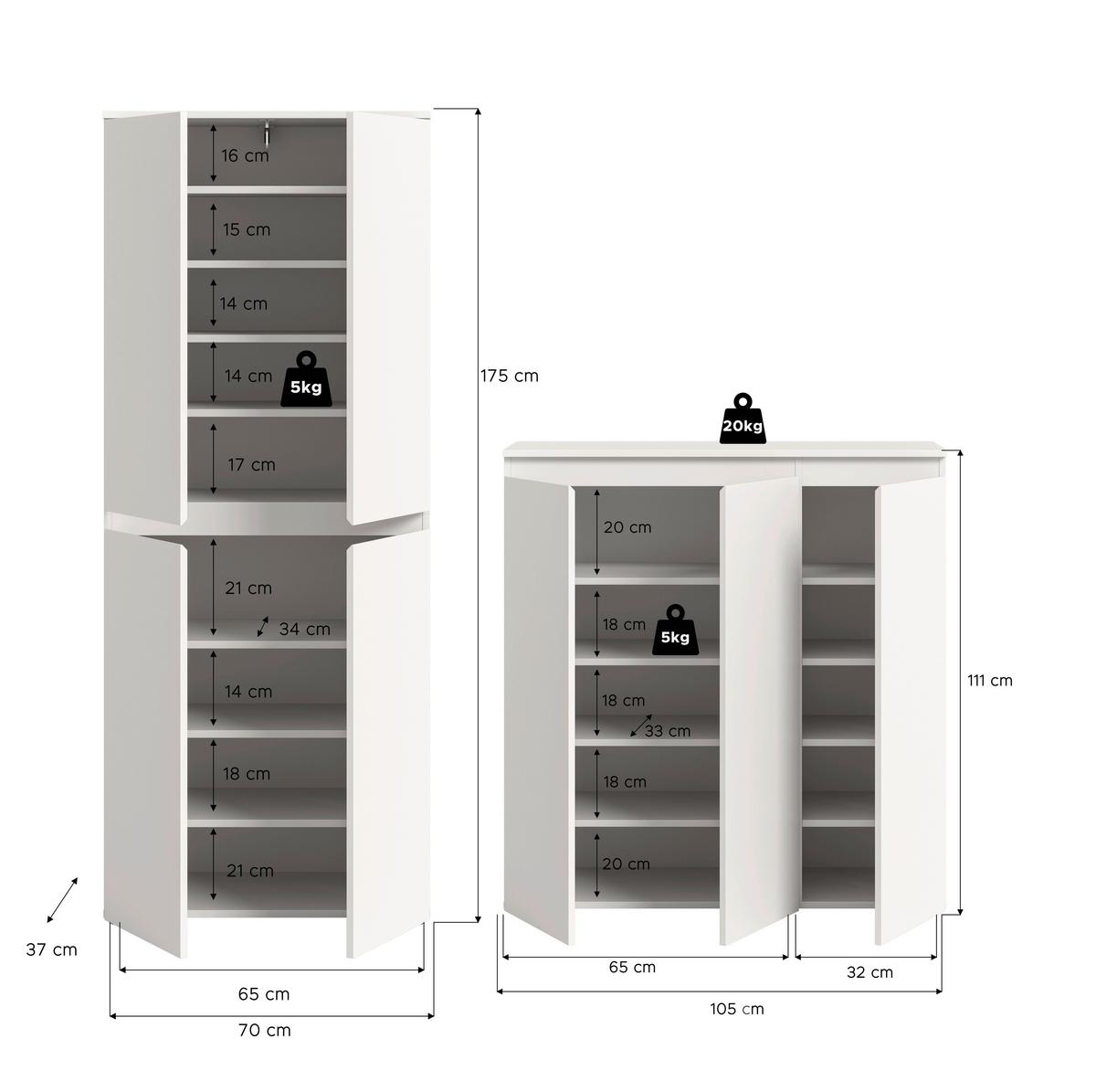 Garderobenschrank Scarpa Weiß B: 140 Cm - Schwarz/Weiß, Design, Holzwerkstoff (190/175/37cm) - Livetastic