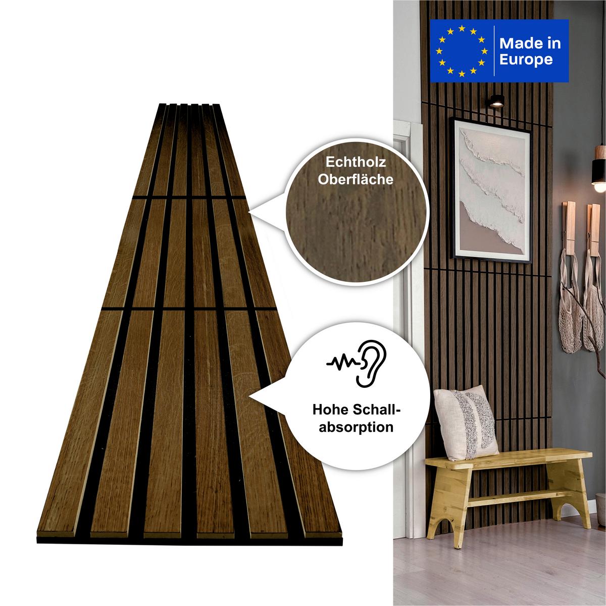 Akustikpaneel Compact Eiche Dunkel - Eichefarben/Dunkelbraun, Basics, Holz/Holzwerkstoff (30.5/244/1.03cm) - Novel