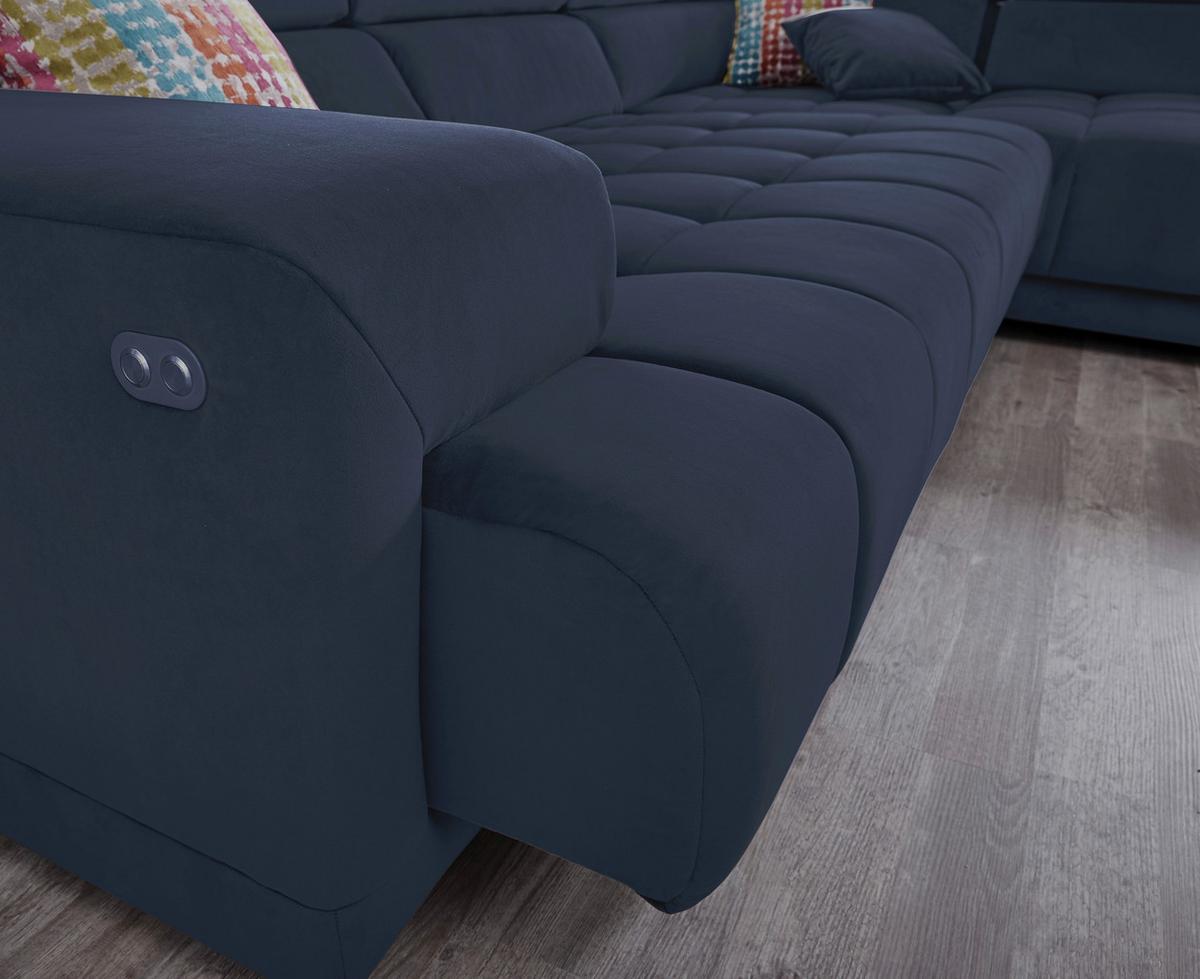 Rohová sedačka IBA, levá, tmavě modrá, s funkcemi - barvy chromu/tmavě modrá, Lifestyle, textil (222/323cm) - Premium Living