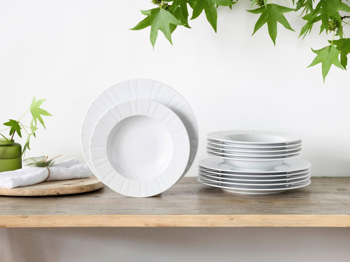 Tafelservice Porzellan 6 Personen Geschirr Set - Weiß, Basics, Keramik - Creatable