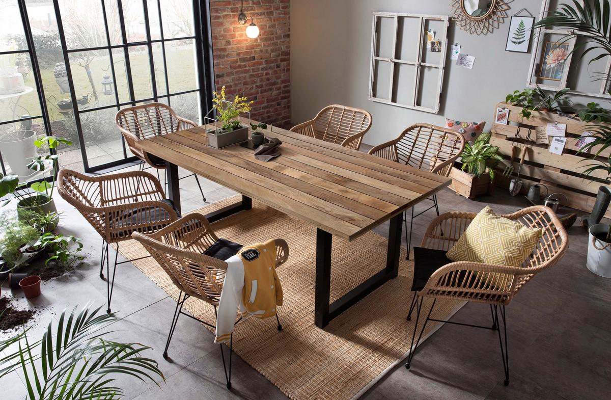 Esstisch Schwarz, Naturfarben L: 200cm - Schwarz/Naturfarben, Design, Holz/Metall (200/100/77cm) - Livetastic