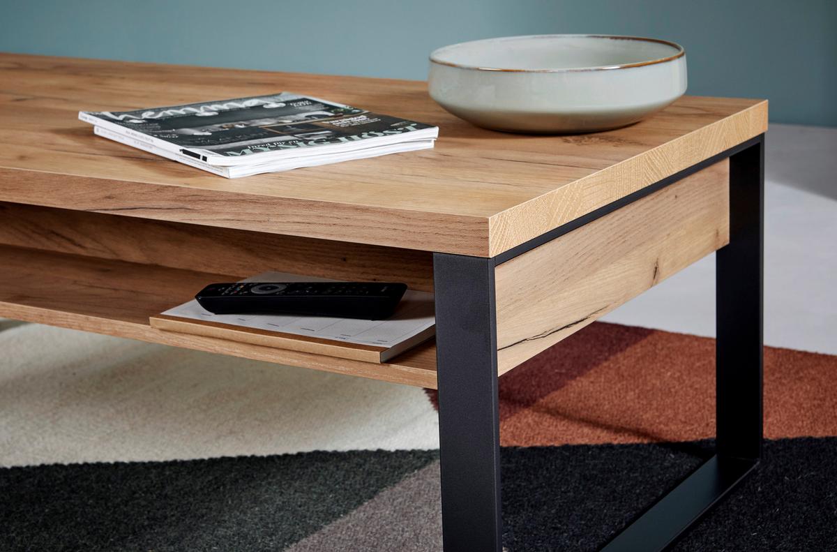 Couchtisch Loop Coffee Eichefarben L: 118cm - Eichefarben/Schwarz, Design, Holzwerkstoff/Metall (118/59/40cm)