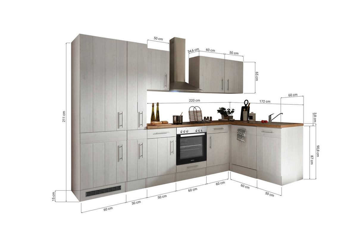 Eckküche Anton Landhaus - Wildeiche/Lärchefarben, Basics, Holzwerkstoff (310/172cm) - Respekta