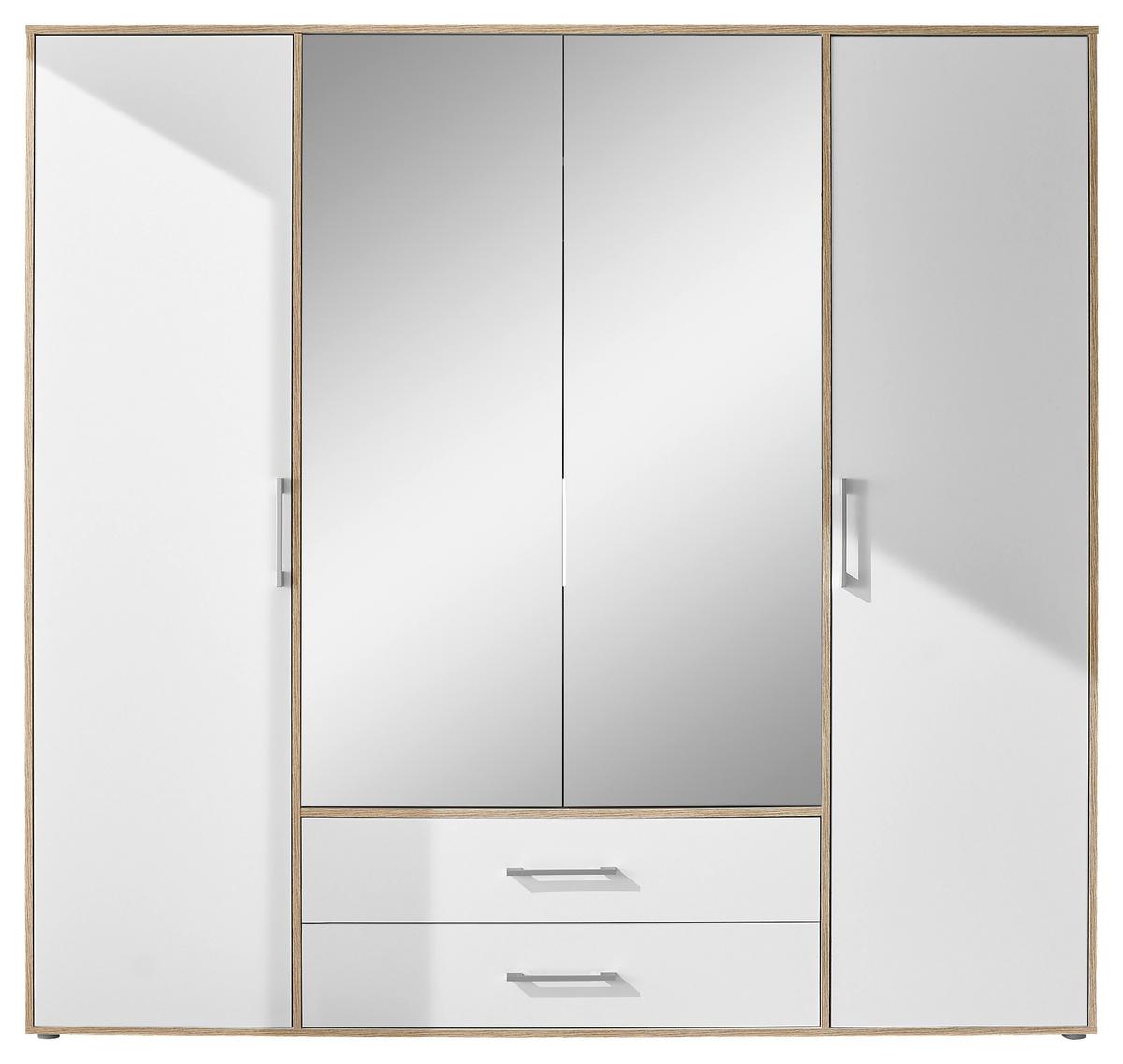 Kleiderschrank M. Spiegel 4trg Lembo Artisan Eiche/weiß 206cm - Weiß/Eiche Artisan, Basics, Glas/Holzwerkstoff (206/195/60cm)
