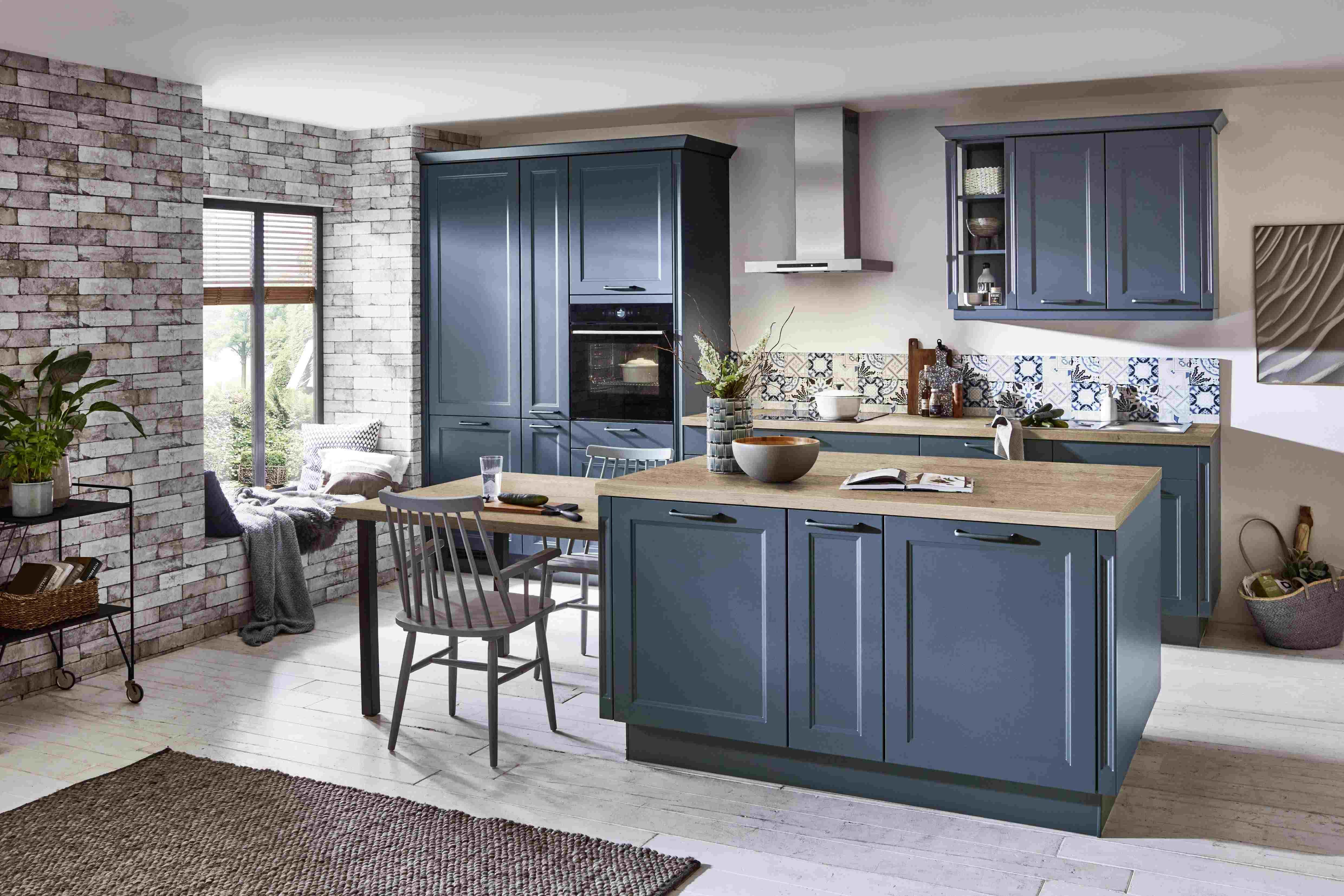 Einbauküche Columbia Frei Planbar Landhausstil - Blau/Eichefarben, MODERN, Holzwerkstoff - Vertico