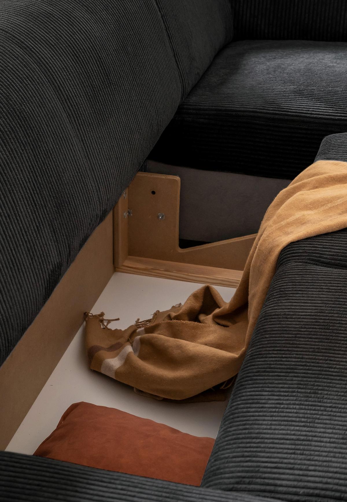 Ecksofa Cuddly Mia Dunkelgrau S: 260x165 cm - Dunkelgrau/Schwarz, Textil (260/165cm) - MID.YOU