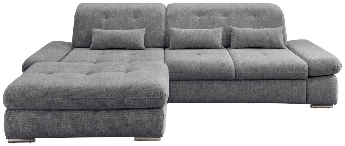 Ecksofa Dalida Dunkelgrau S: 196x300cm - Chromfarben/Dunkelgrau, Design, Textil (196/300cm) - Livetastic