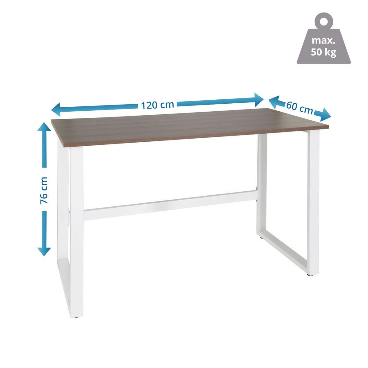 Schreibtisch Workspace Light I Weiß/Walnus Dekor - Walnussfarben/Weiß, Basics, Holzwerkstoff/Metall (120/60/76cm) - MID.YOU