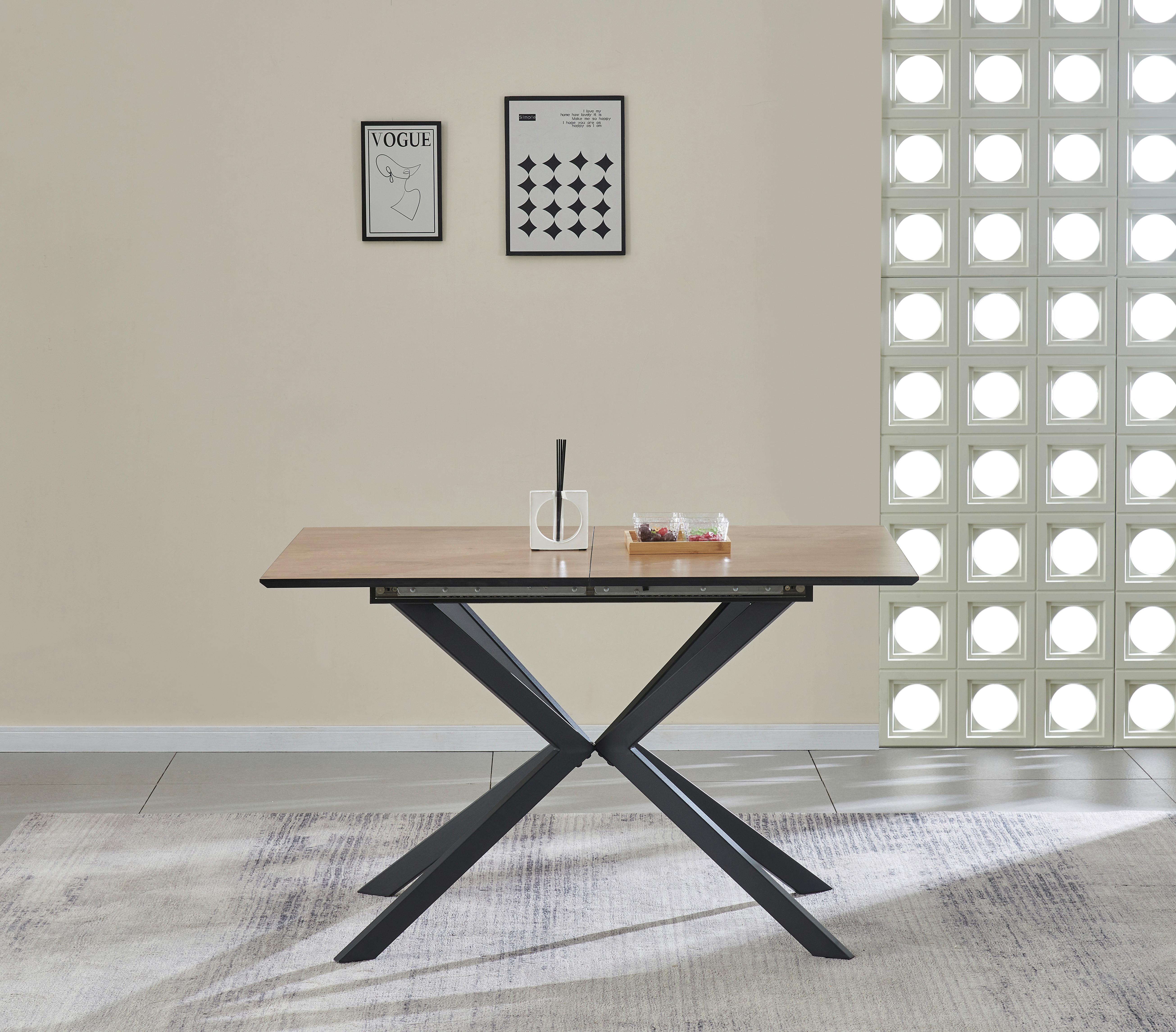 Ausziehtisch Lennox 120 Az Mdf Eiche Dekor, B: 120-160 cm - Eichefarben/Schwarz, KONVENTIONELL, Holzwerkstoff/Metall (120-160/76/80cm) - MID.YOU