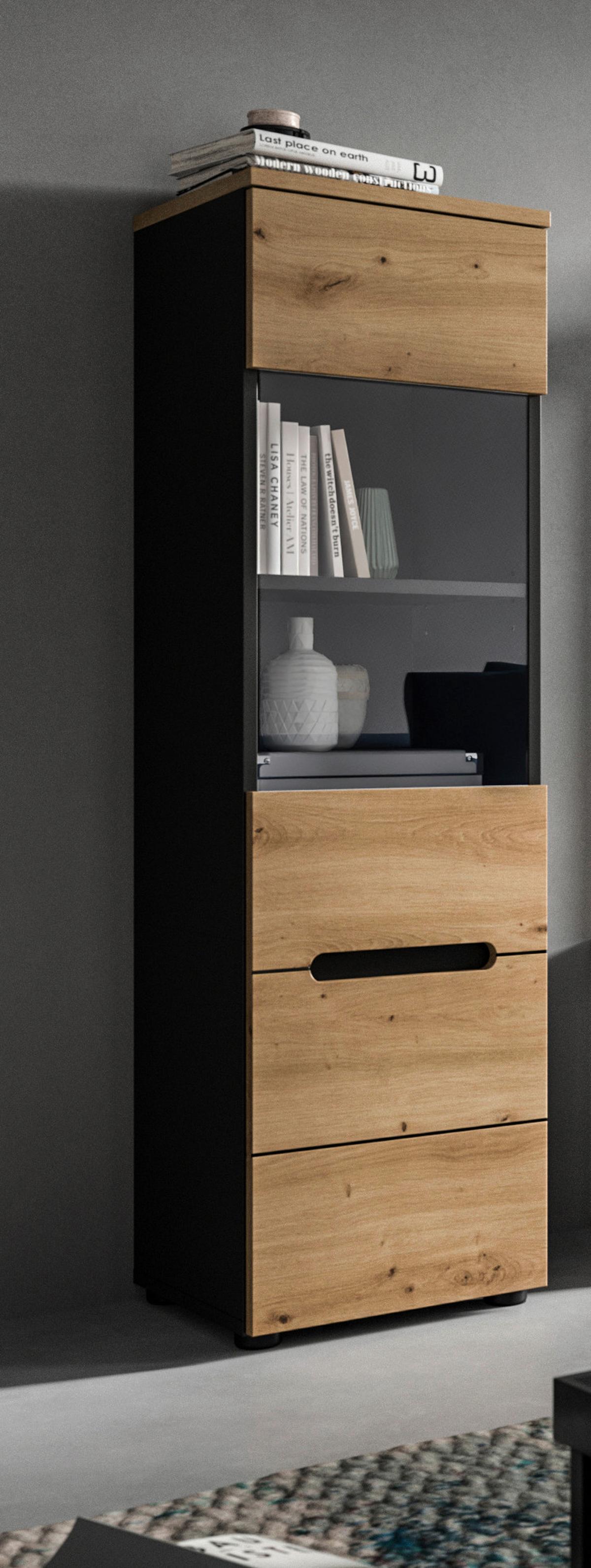 VITRINE Canu Eiche Dekor B: 36cm - Schwarz/Eiche Artisan, Design, Holzwerkstoff (36/125/33cm) - Livetastic