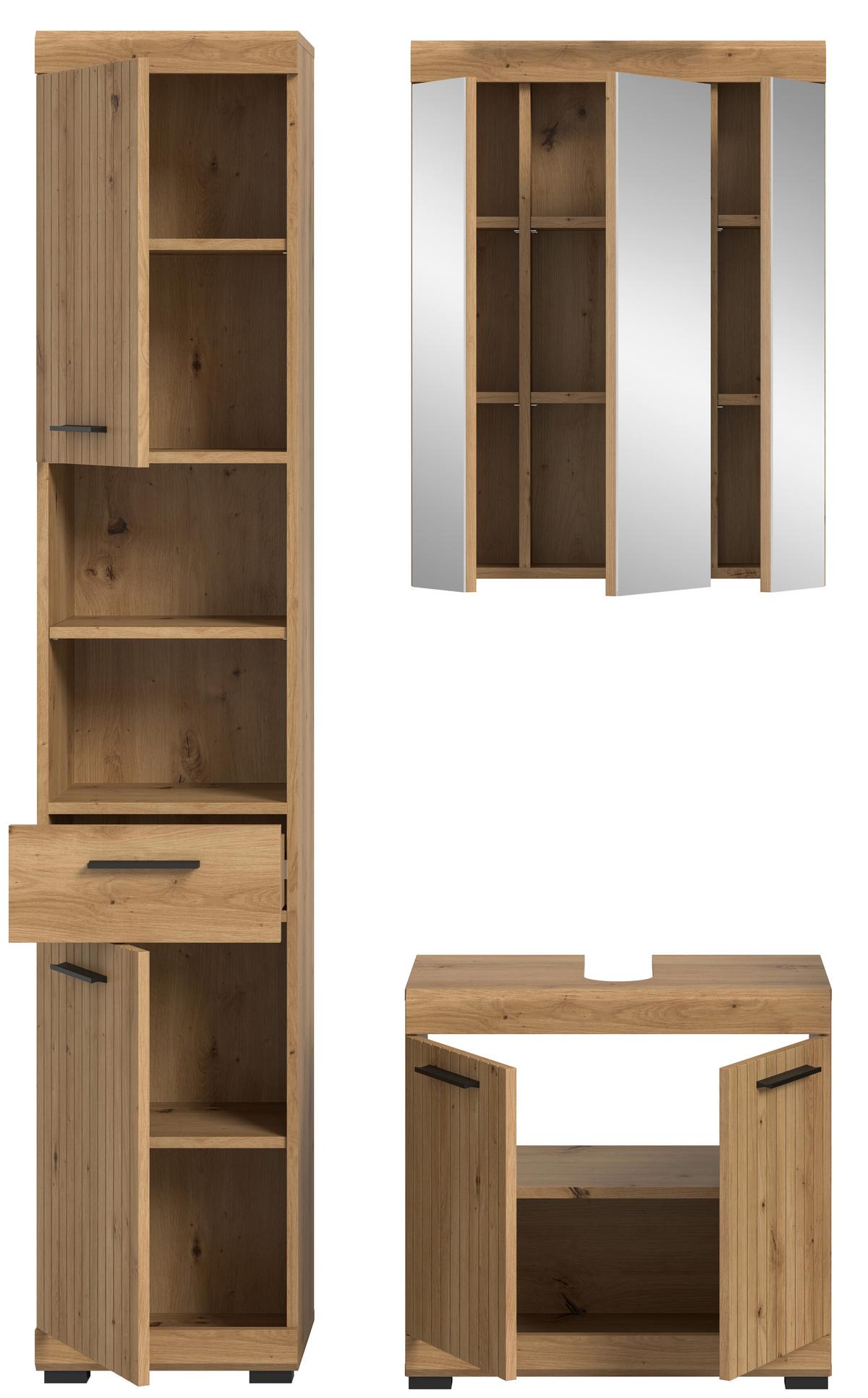 Badezimmer Scout Eiche Artisan Dekor B: 97cm - Schwarz/Eiche Artisan, Trend, Glas/Holzwerkstoff (97cm) - MID.YOU