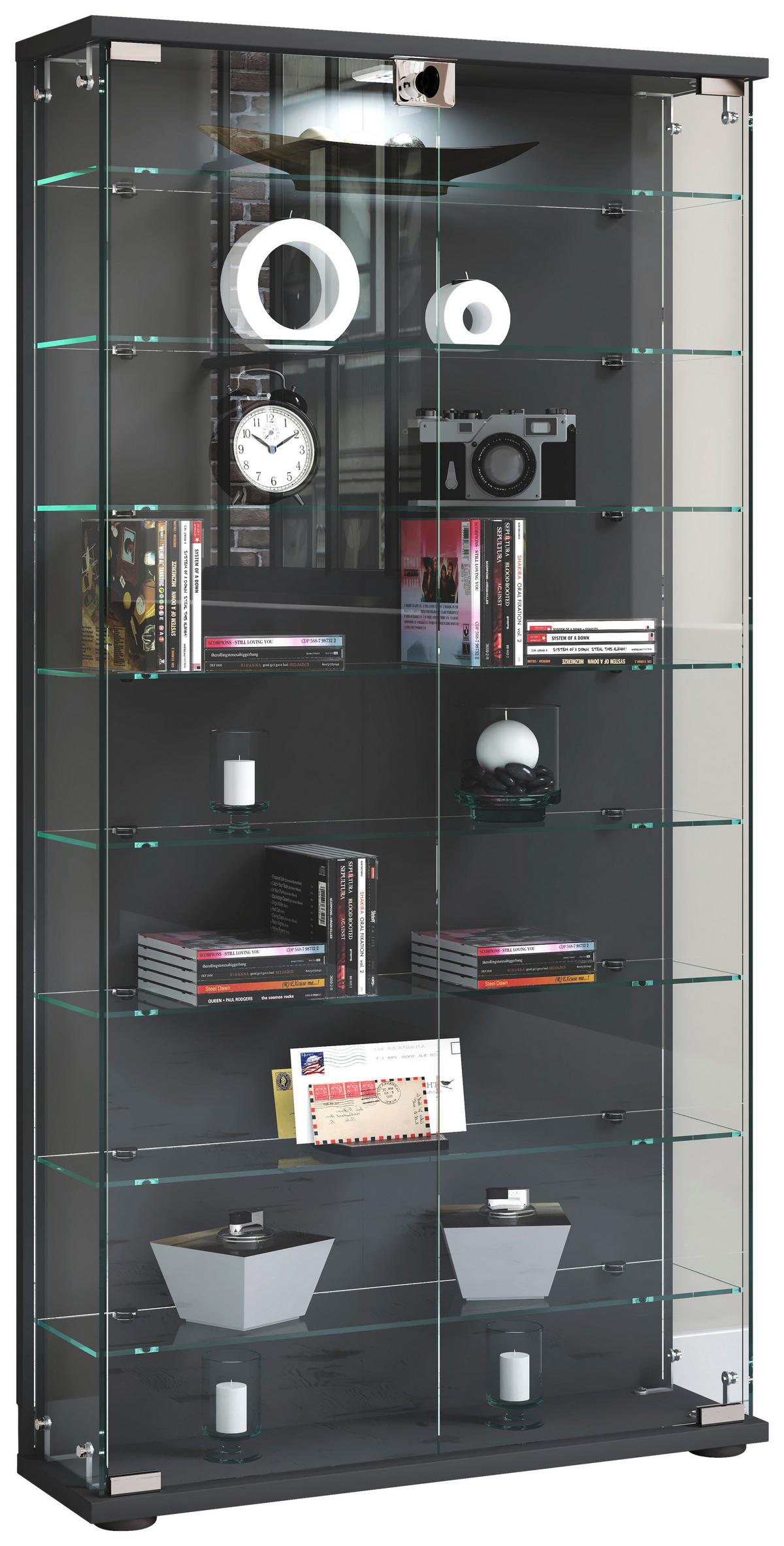 Vitrine Stelas Anthrazit B: 59 cm - Transparent/Anthrazit, Design, Glas/Holzwerkstoff (59/114/17cm) - MID.YOU