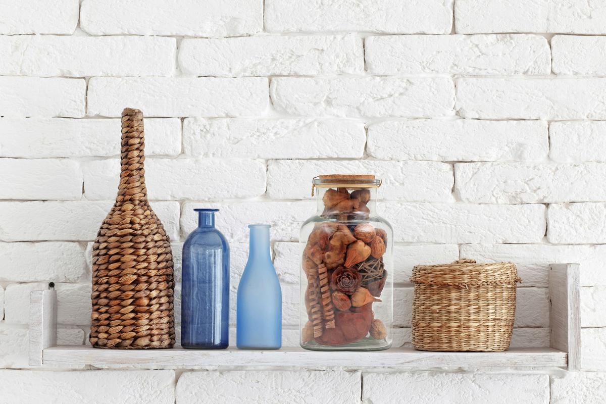 Dekoflasche Flora Hellbraun, 14x27 cm - Hellbraun, LIFESTYLE, Glas/Naturmaterialien (14/27/14cm) - Kayoom