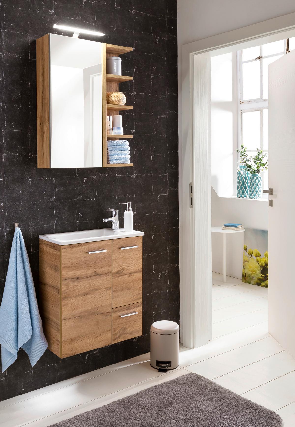 Spiegelschrank Esther mit Led 1 Türe Eiche Dekor - Eichefarben, MODERN, Glas/Holzwerkstoff (51,3/75/16cm) - MID.YOU