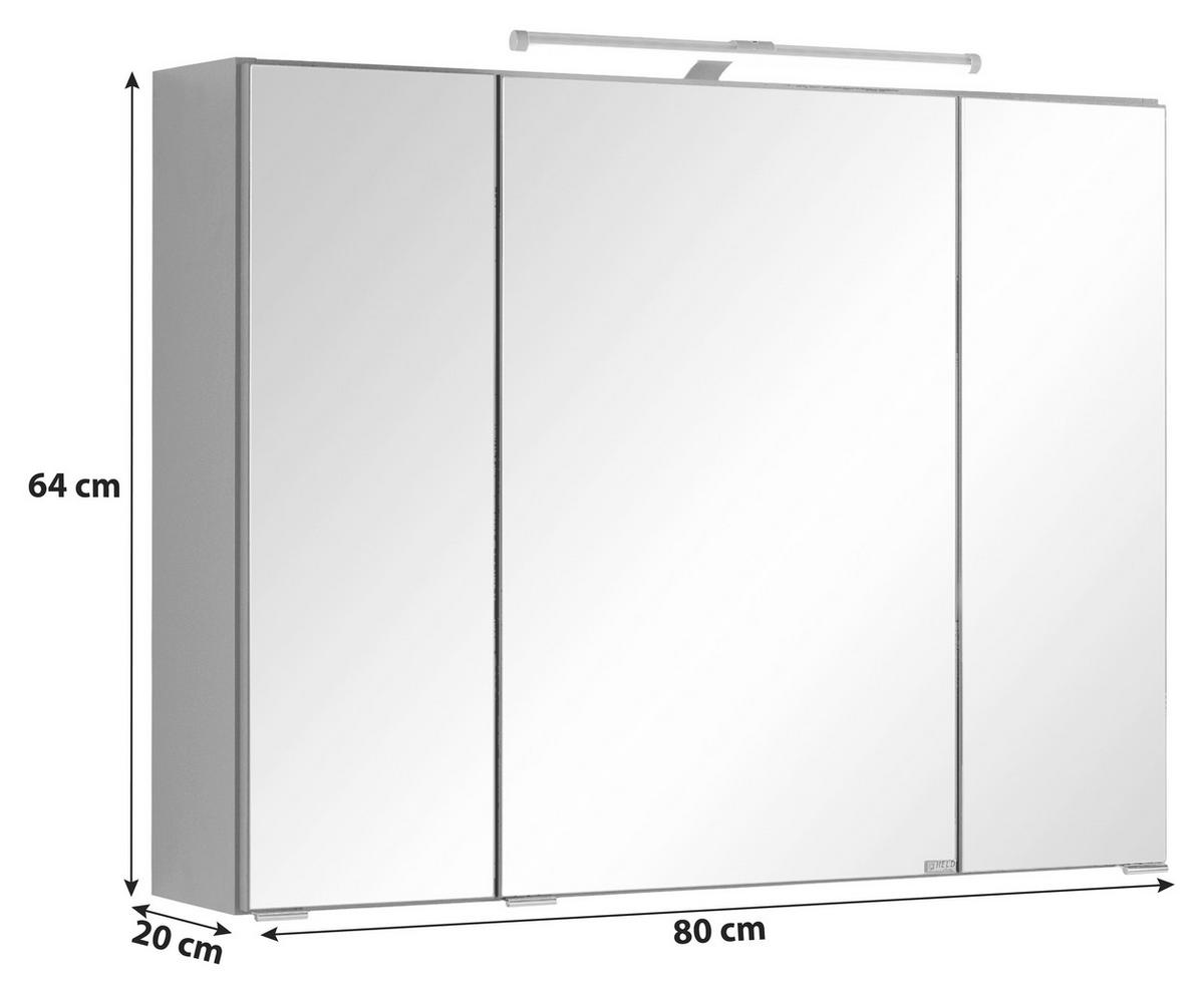Spiegelschrank Cardiff Led 3 Türen 80x64x20 Cm - Graphitfarben, KONVENTIONELL, Glas/Holzwerkstoff (80/64/20cm) - Held