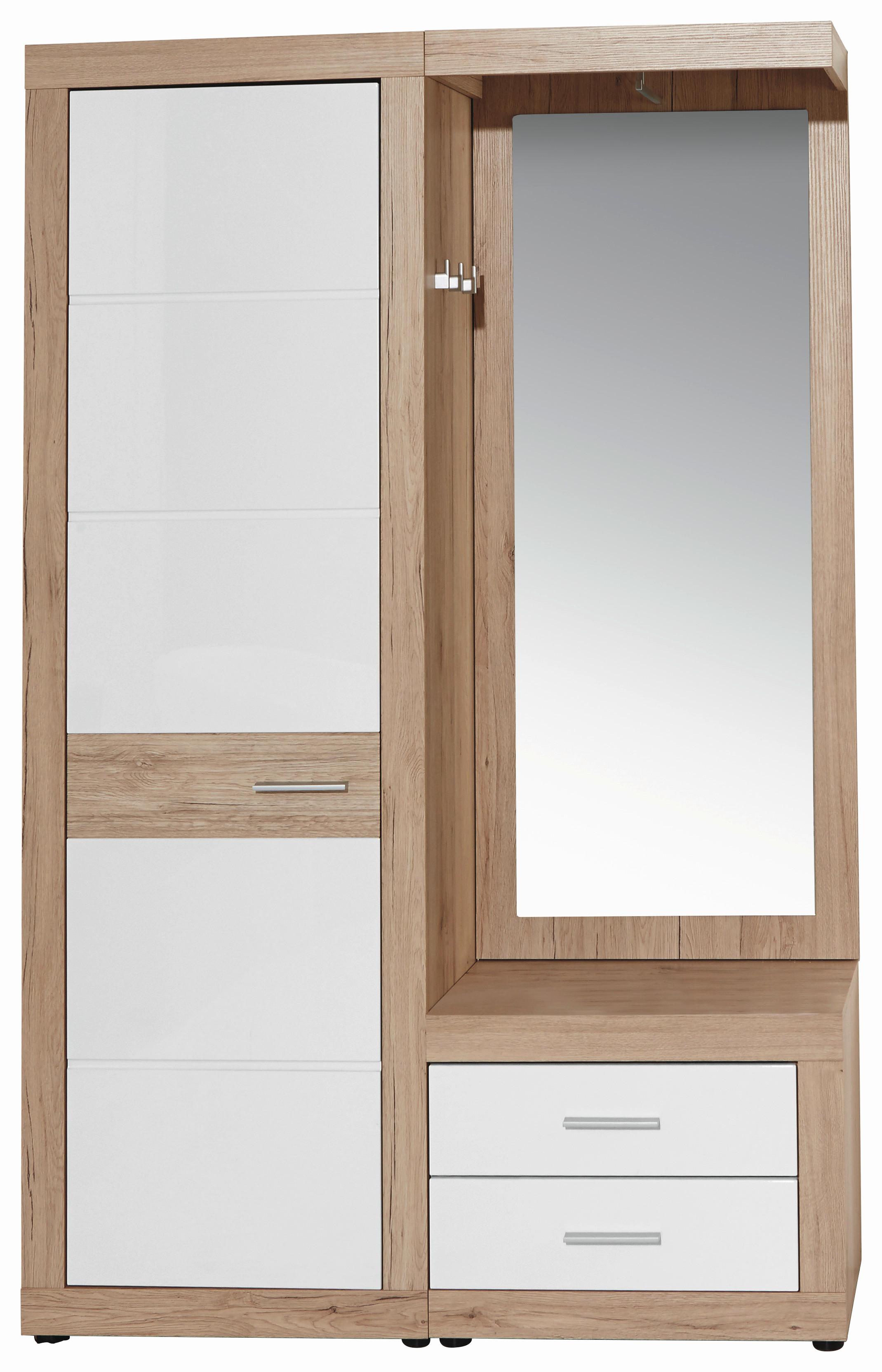 Garderobe Malta Eiche Dekor/ Weiß B: 130 Cm Mit Spiegel - Eichefarben/Weiß, MODERN, Holzwerkstoff (130/197/36cm)