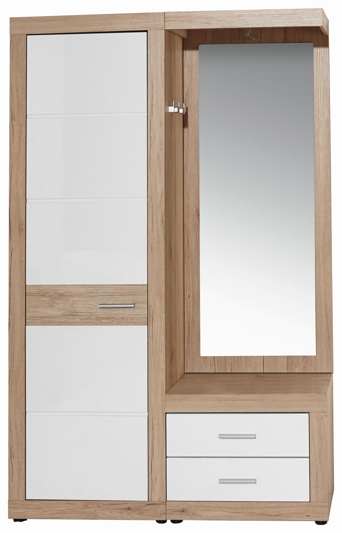 Šatna MALTA - bílá/barvy dubu, Moderní, kompozitní dřevo (130/197/36cm)
