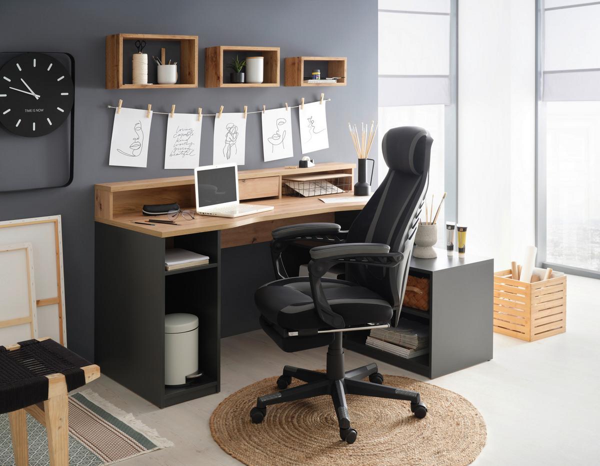 Písací stôl TEAMPLAYER - farba duba/antracitová, Modern, kompozitné drevo (160/92,4/120cm) - Mömax