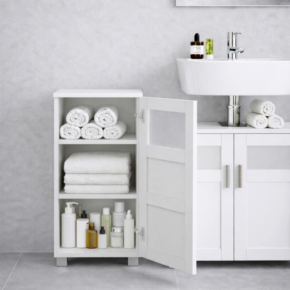 MIDISCHRANK Nilari Weiß B: 38cm - Weiß/Grau, Trend, Glas/Holzwerkstoff (38/70/28cm) - MID.YOU