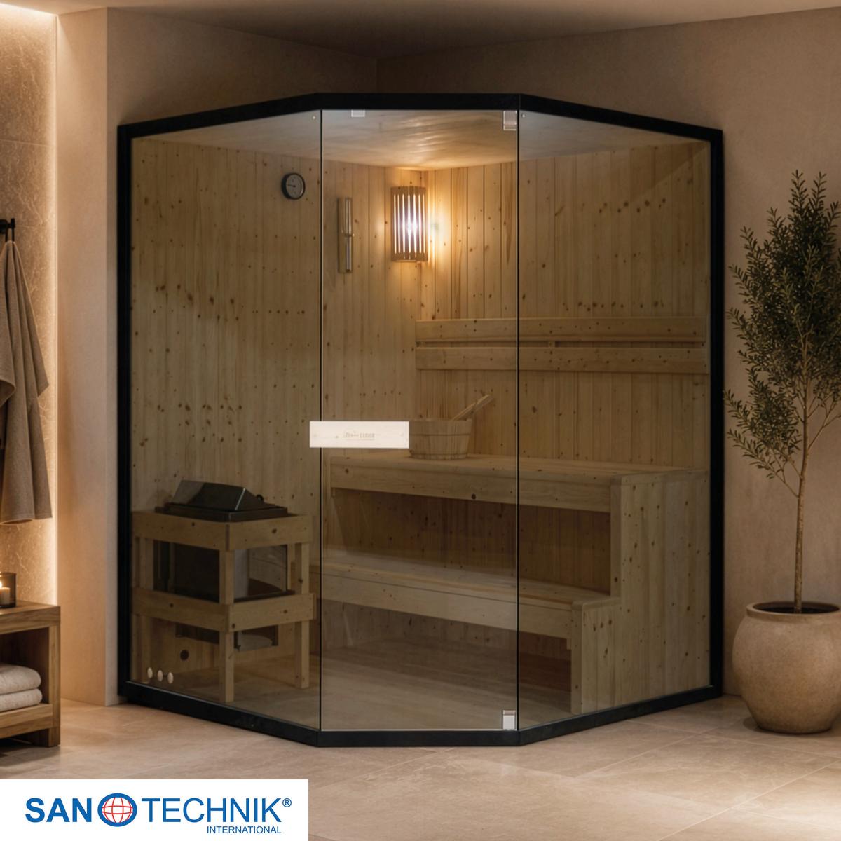 Sauna FALUN XL, für 2-3 Personen - Fichtefarben, Basics, Glas/Holz (150/200/150cm) - Sanotechnik