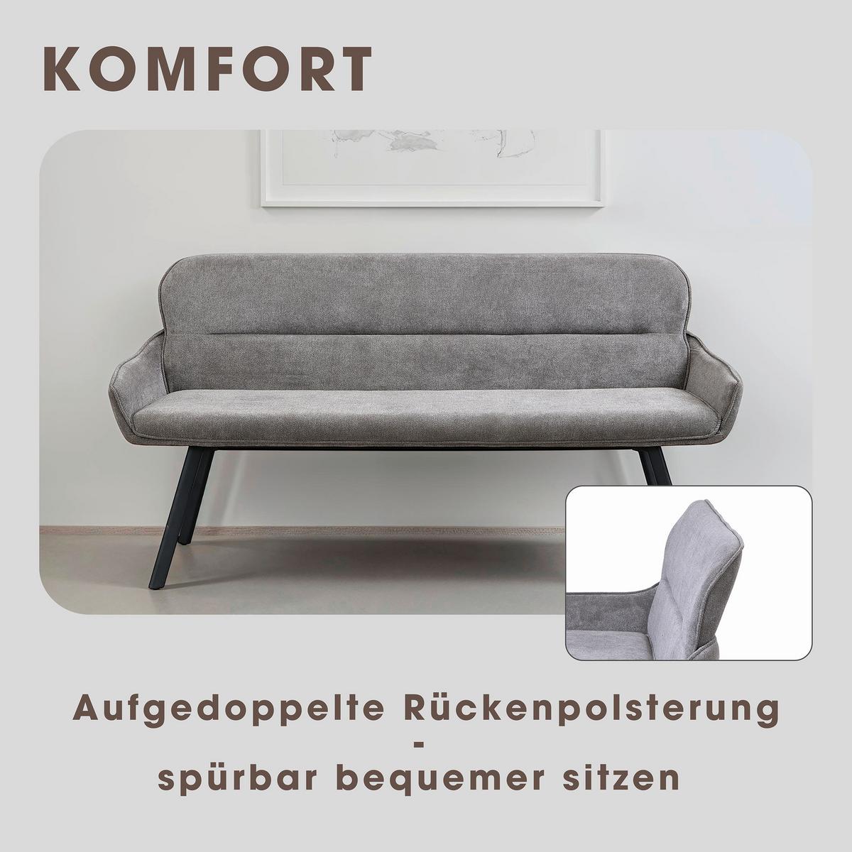 Sitzbank Rico - Dunkelgrau/Schwarz, MODERN, Metall (160/90/62cm) - MID.YOU