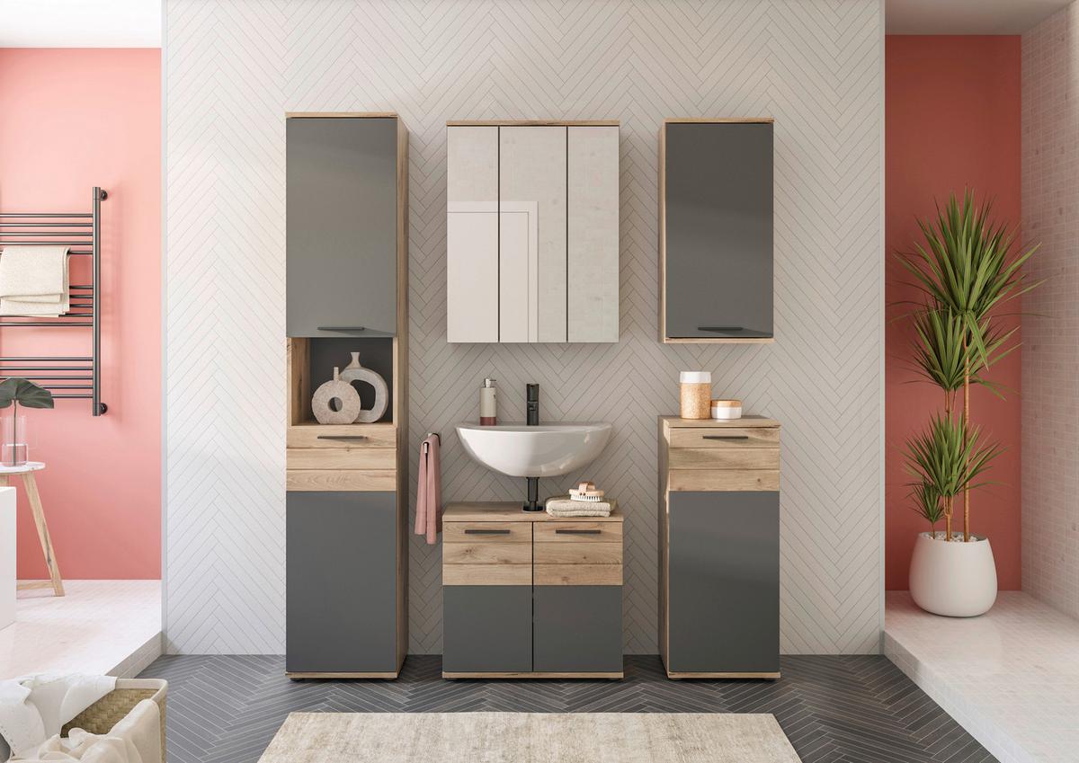 Hängeschrank Mason B: 37cm Eichefarben - Eichefarben/Grau, MODERN, Holzwerkstoff (37/77/24cm) - MID.YOU