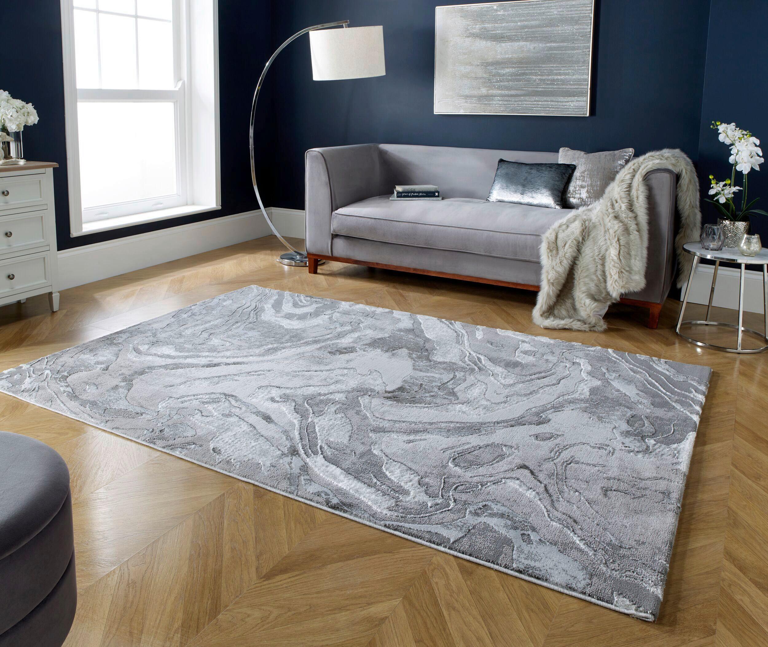 Webteppich Marbled - Silberfarben, KONVENTIONELL, Textil (200/290cm)