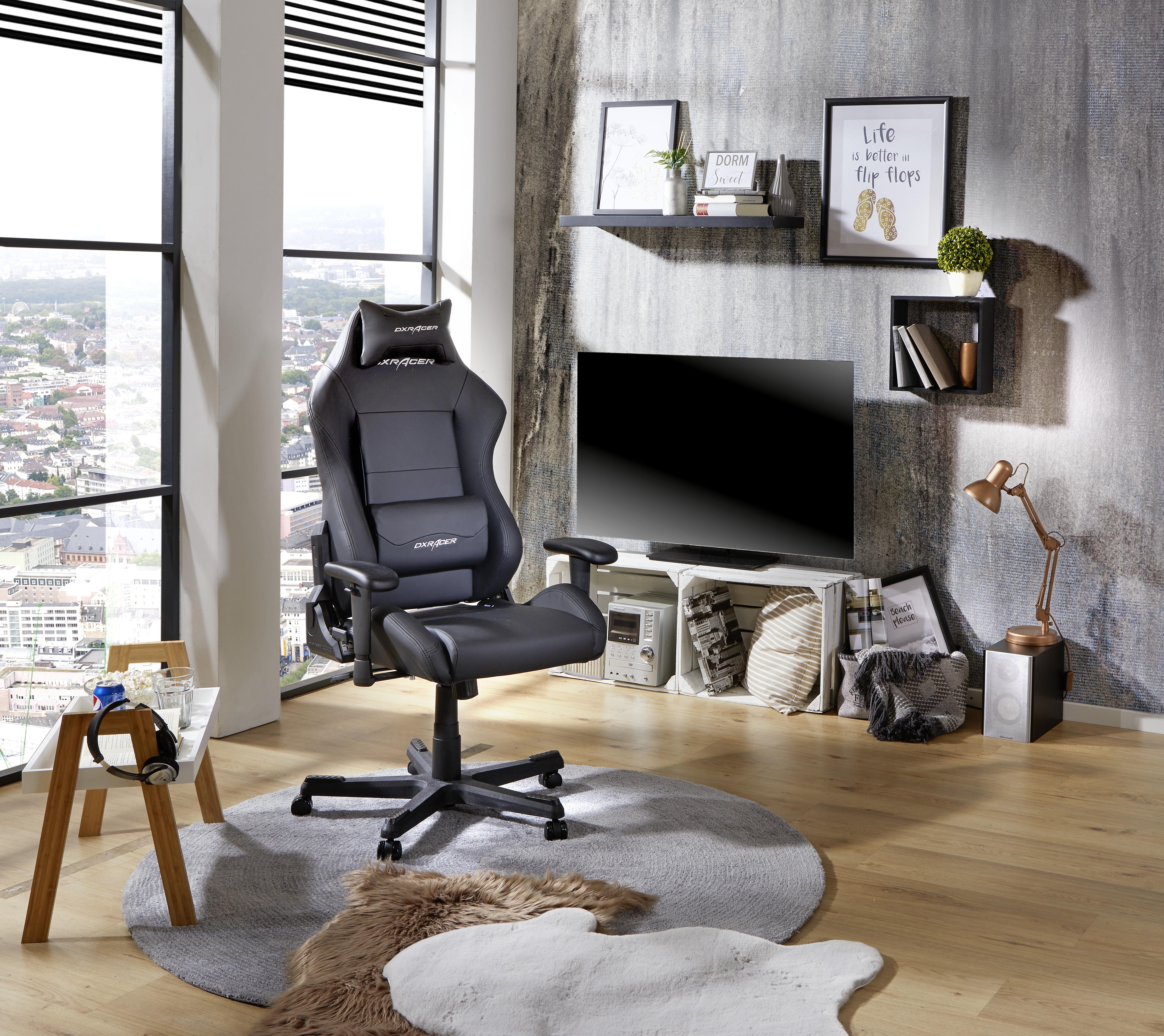Gaming Stuhl Dxracer 3 Mit Rückenkissen, Schwarz - Schwarz, MODERN, Kunststoff/Metall (74/117-127/50cm) - Dxracer