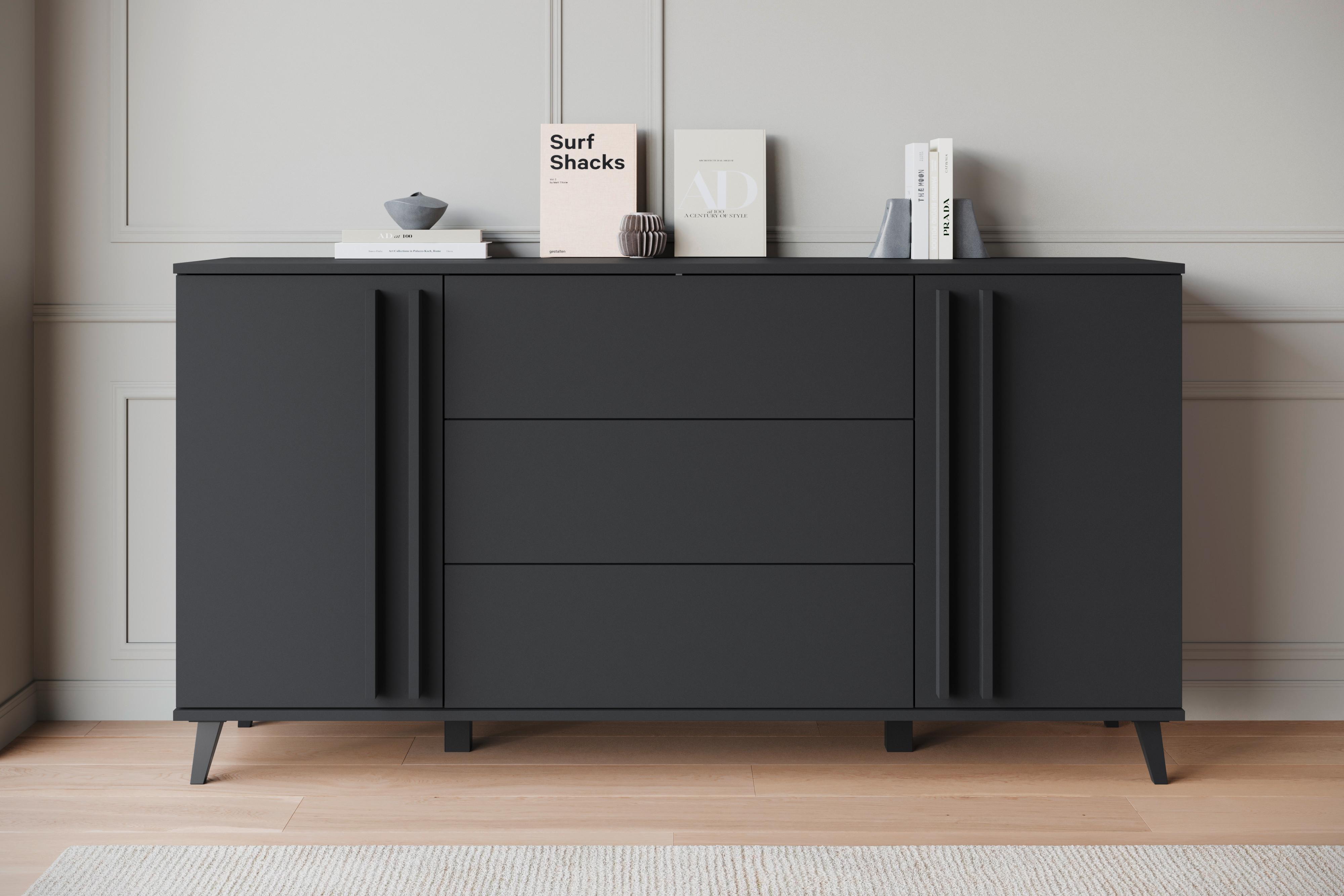 Sideboard Helsinki 150 Schwarz B: 156 Cm - Schwarz, Trend, Holzwerkstoff (150/77,8/39,5cm)