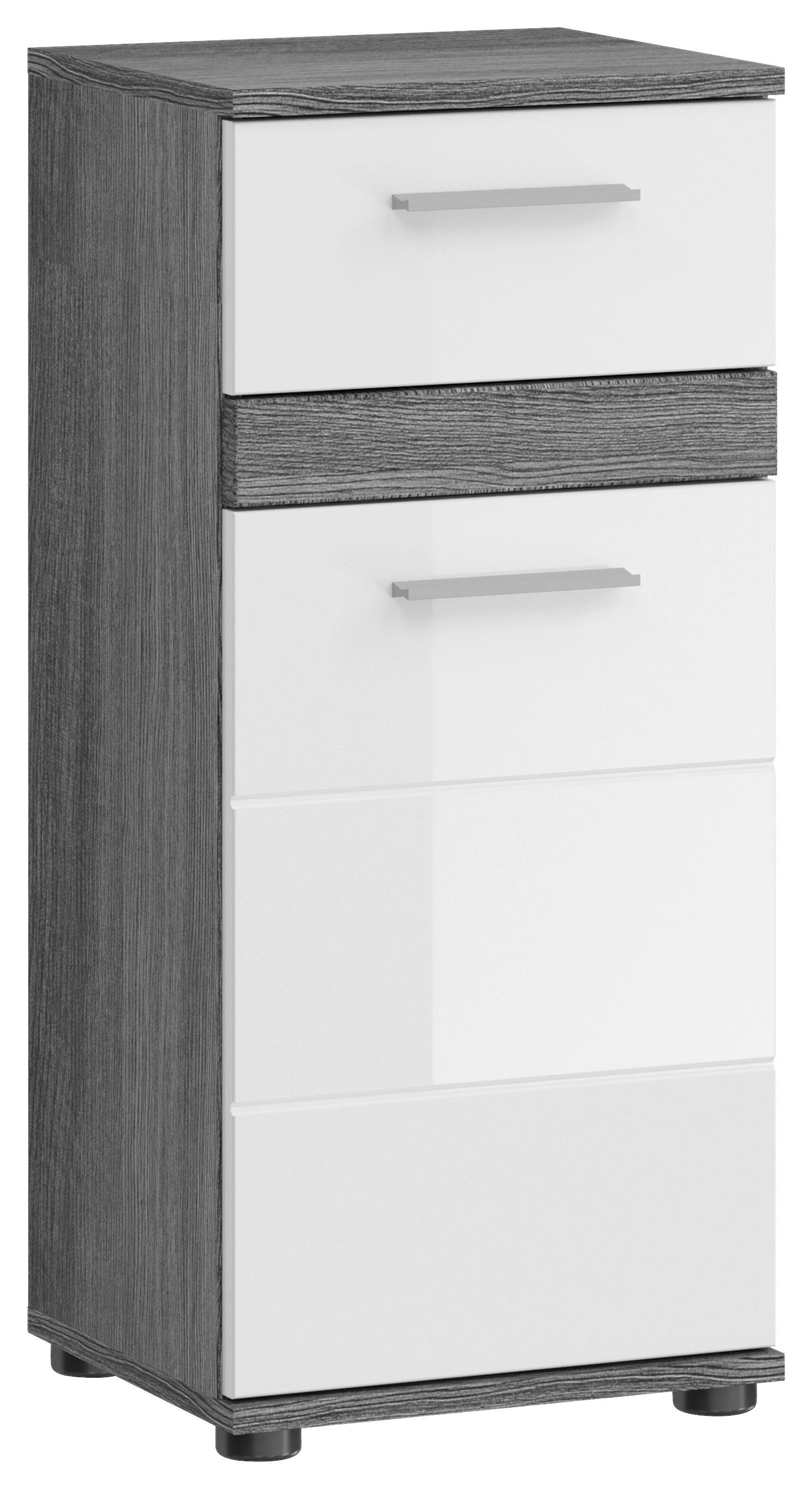 Spodní skříňka Blake, vysoce lesklá bílá/šedá - šedá/vysoce lesklá bílá, Moderní, kompozitní dřevo (35/79/31cm) - MID.YOU