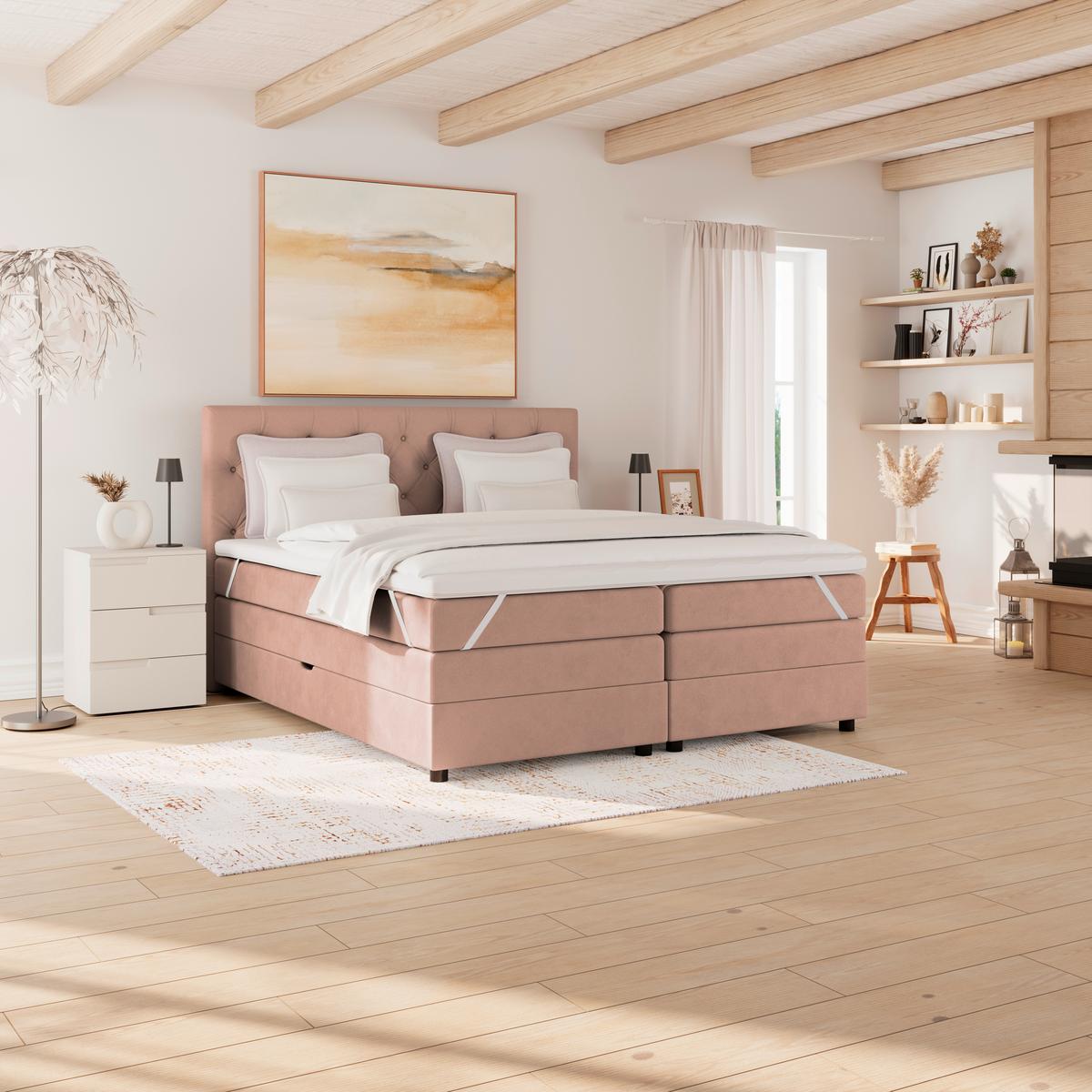 Boxspringbett Elio Altrosa 180x200 Cm H2 - Schwarz/Altrosa, ROMANTIK / LANDHAUS, Textil (184/121/212cm) - James Wood