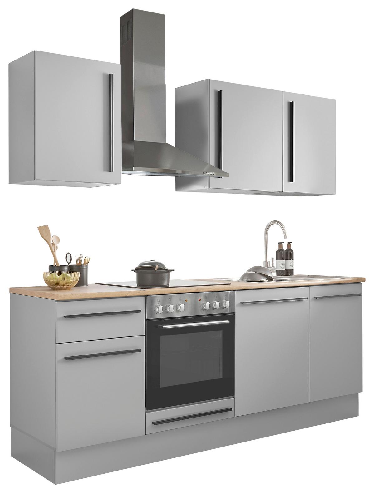 Kuchyňský blok DENVER bez spotřebičů, šířka 220 cm - šedá/barvy dubu, Design, kompozitní dřevo/plast (220cm) - MID.YOU