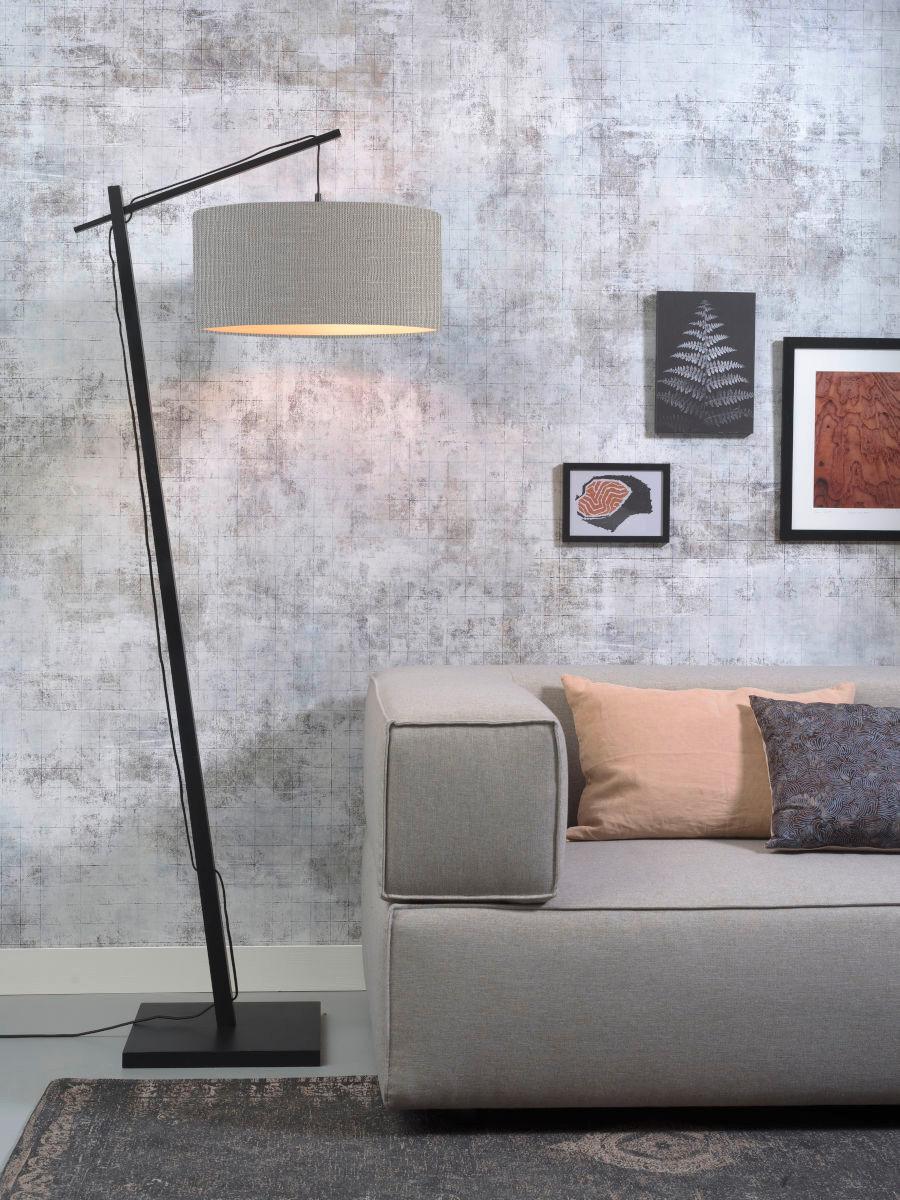 Stehlampe Andes Schwarz/ Hellgrau Mit Fußschalter - Hellgrau/Schwarz, Design, Naturmaterialien/Textil (47/176/23cm) - Good & Mojo