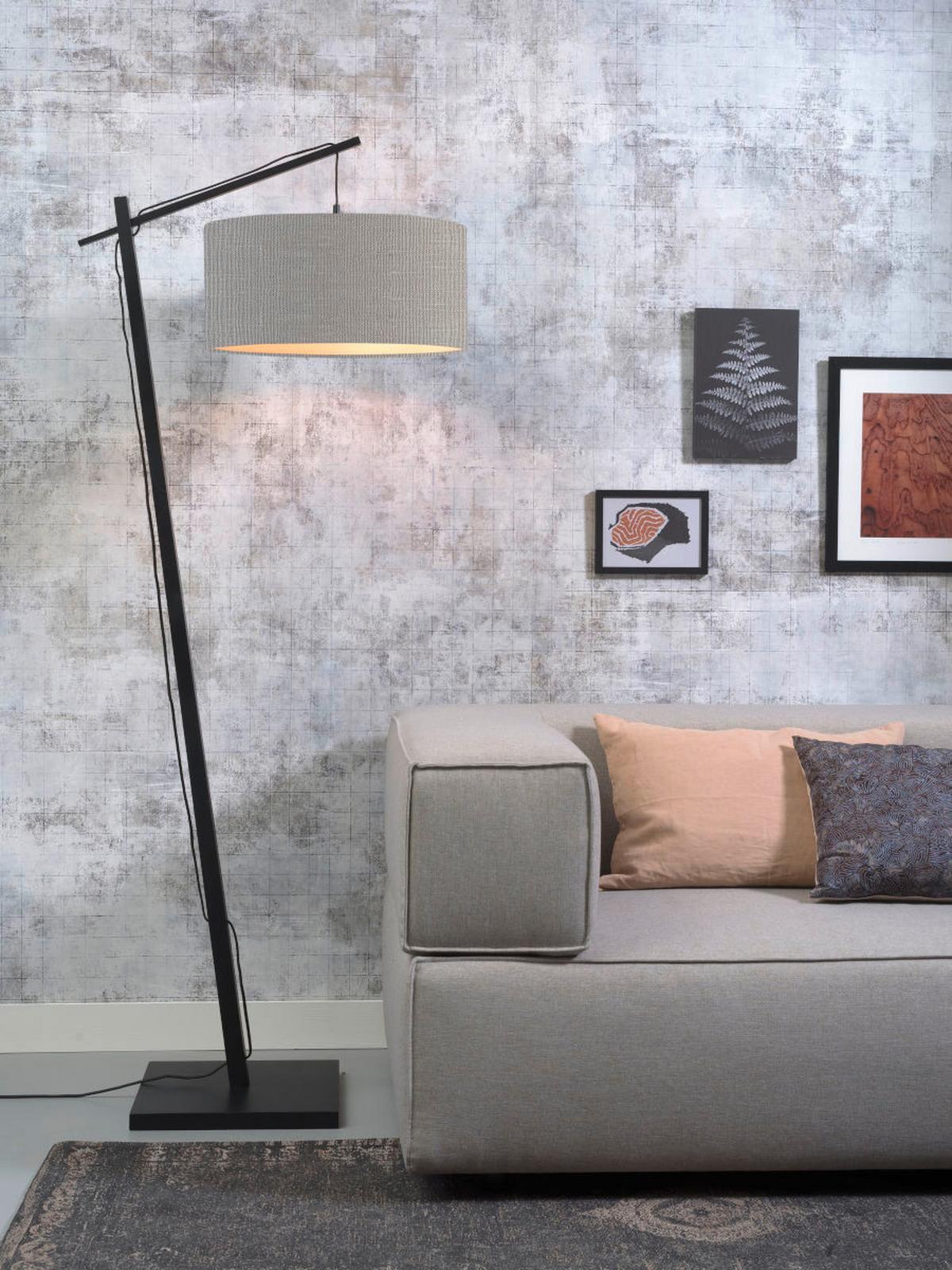 Stehlampe Andes Schwarz/ Hellgrau mit Fußschalter - Hellgrau/Schwarz, Design, Naturmaterialien/Textil (47/176/23cm) - Good & Mojo