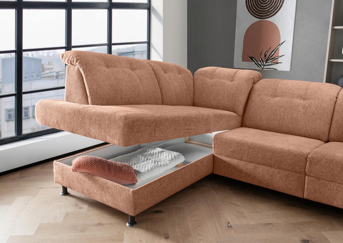 Ecksofa Minori Chenille Koralle, S: 198x270 cm - Koralle/Schwarz, MODERN, Textil (198/270cm) - Livetastic