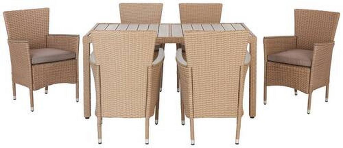Gartengarnitur 7-tlg. Porto Rio Rattanoptik Mit Kissen - Hellbraun/Grau, MODERN, Kunststoff/Textil (60/150/88/75cm) - Luca Bessoni