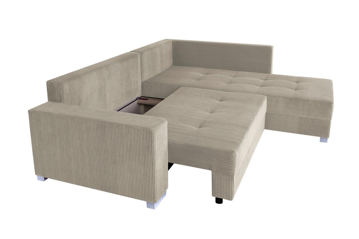 Sedačka LARS, oboustranná, krémový / šedý manšestr - černá/krémová, Design, kompozitní dřevo/textil (260/218cm)