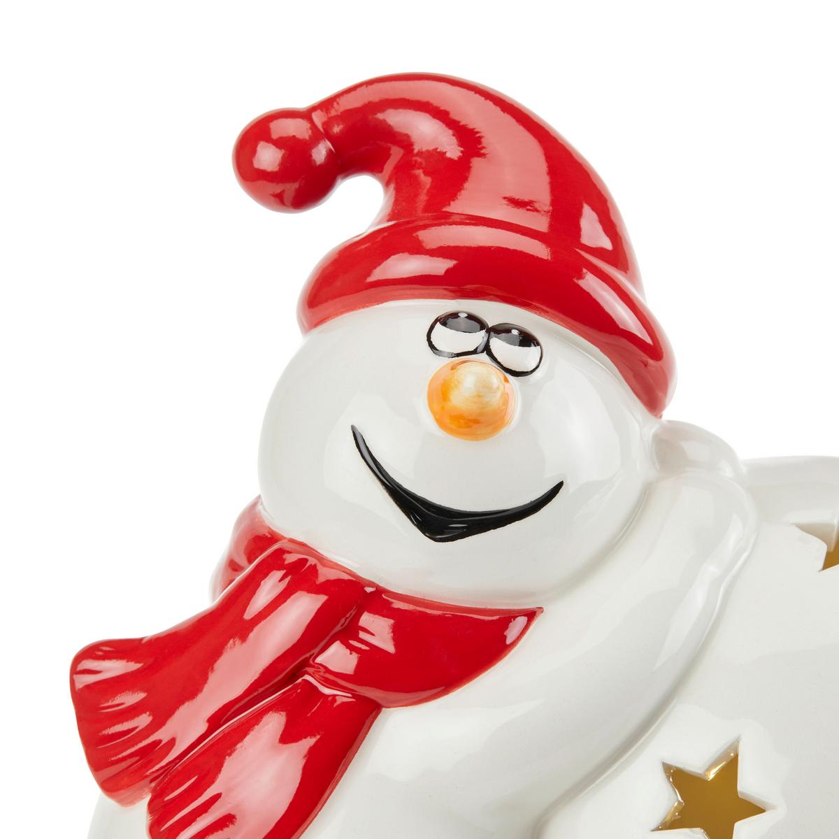 Weihnachtsdeko Schneemann Keramik Stehend H: 14 cm - Rot/Schwarz, Basics, Keramik (13,5/9,5/14cm) - Luca Bessoni