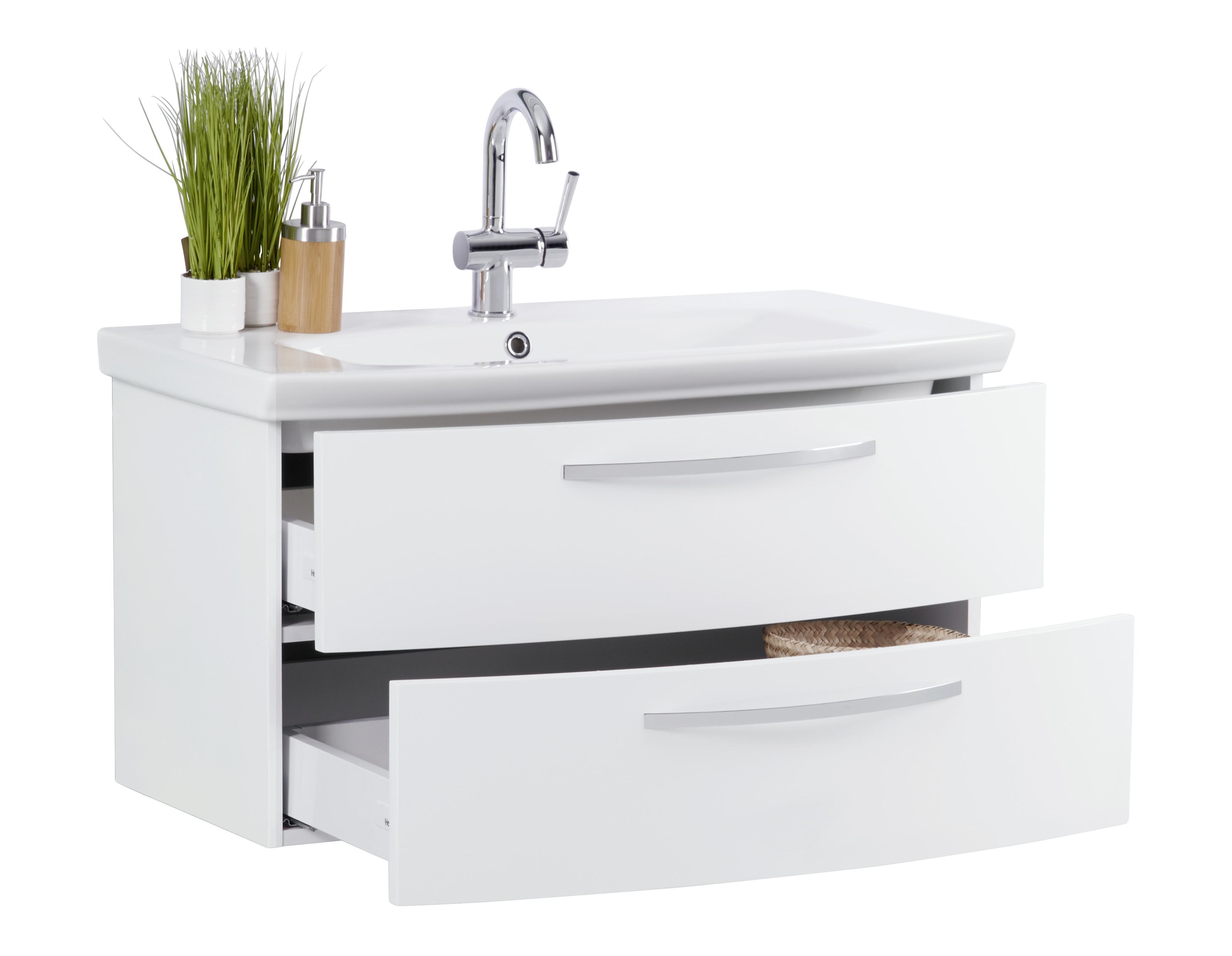 Waschbecken mit Unterschrank Soft-Close Inn, B: 90 cm Weiß - Weiß, MODERN, Keramik/Holzwerkstoff (90/50/51cm)