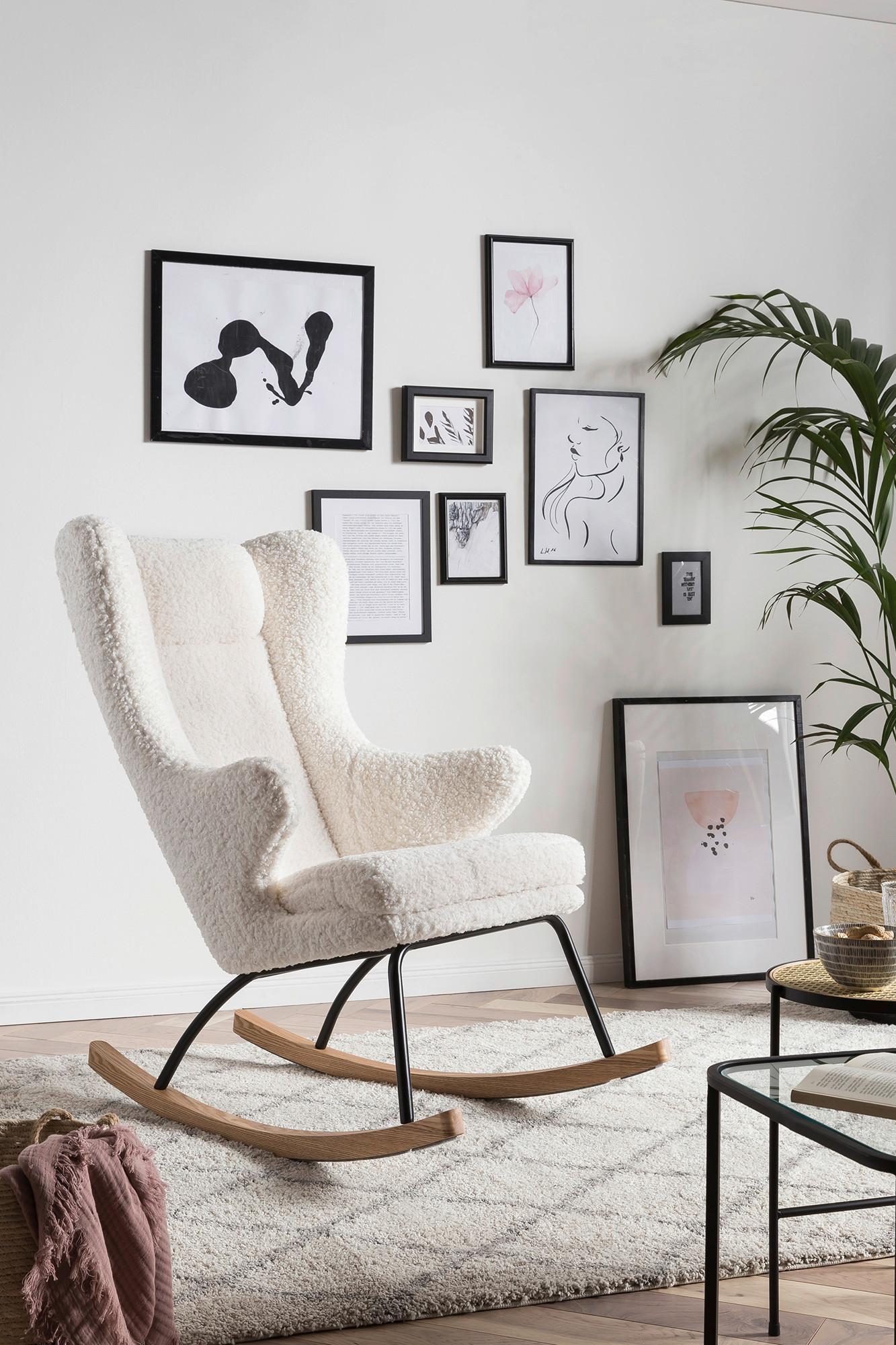 Schaukelstuhl Weiß B: 66cm - Eichefarben/Schwarz, MODERN, Textil/Metall (66/106/104cm) - Livetastic