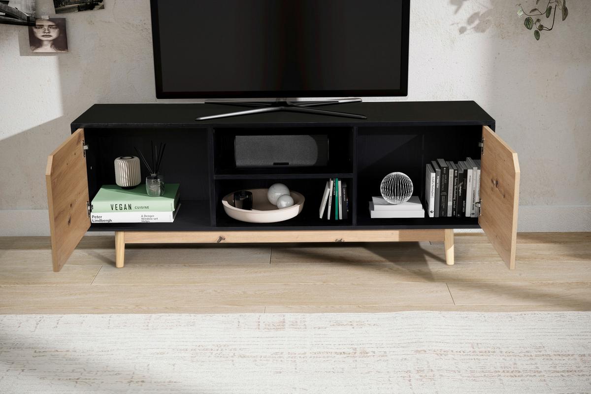 NÍZKA KOMODA WL6.818 - čierna/farba duba, Design, drevo/kompozitné drevo (150/55/40cm) - Livetastic